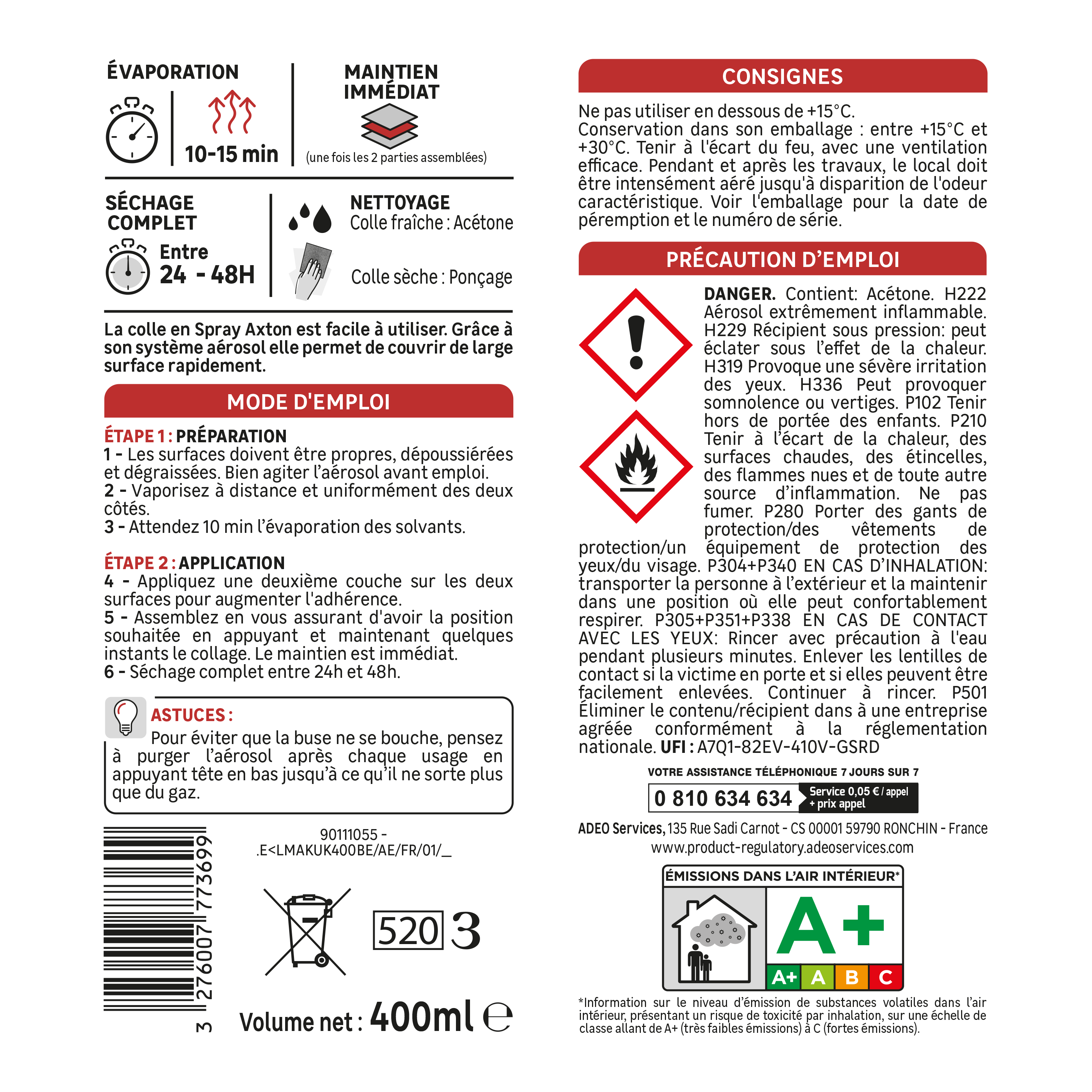 Colle d'assemblage spray néoprène Spray liquide AXTON, 400ml jaune - 5