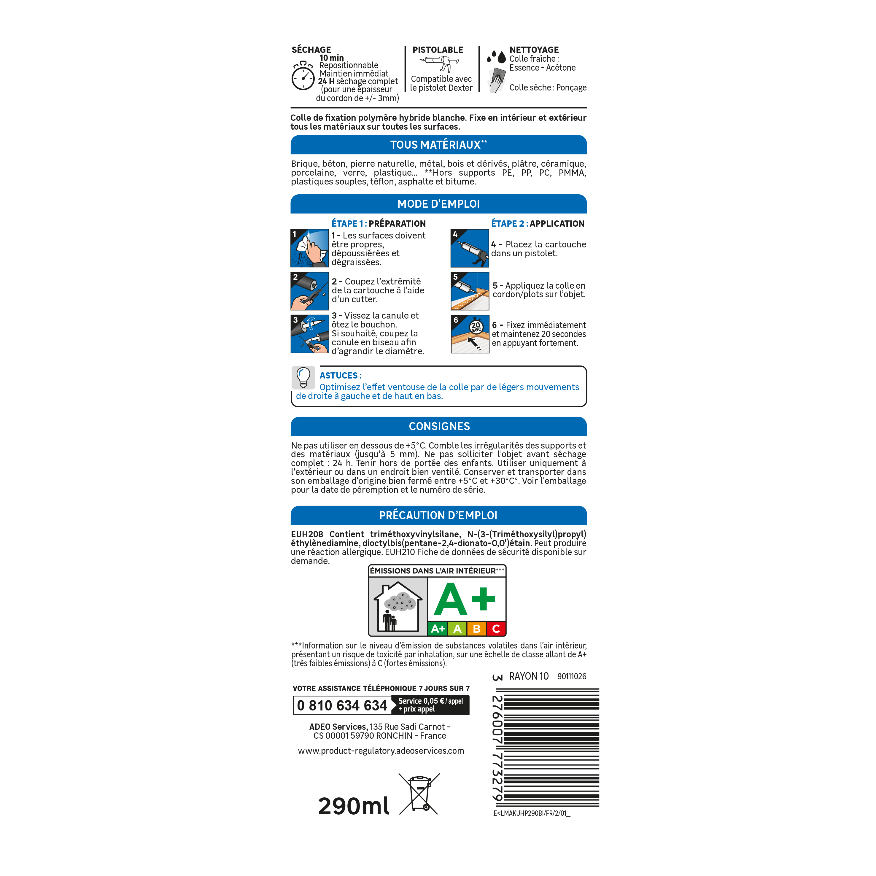 Colle de fixation polymère, AXTON, 290 ml - 4