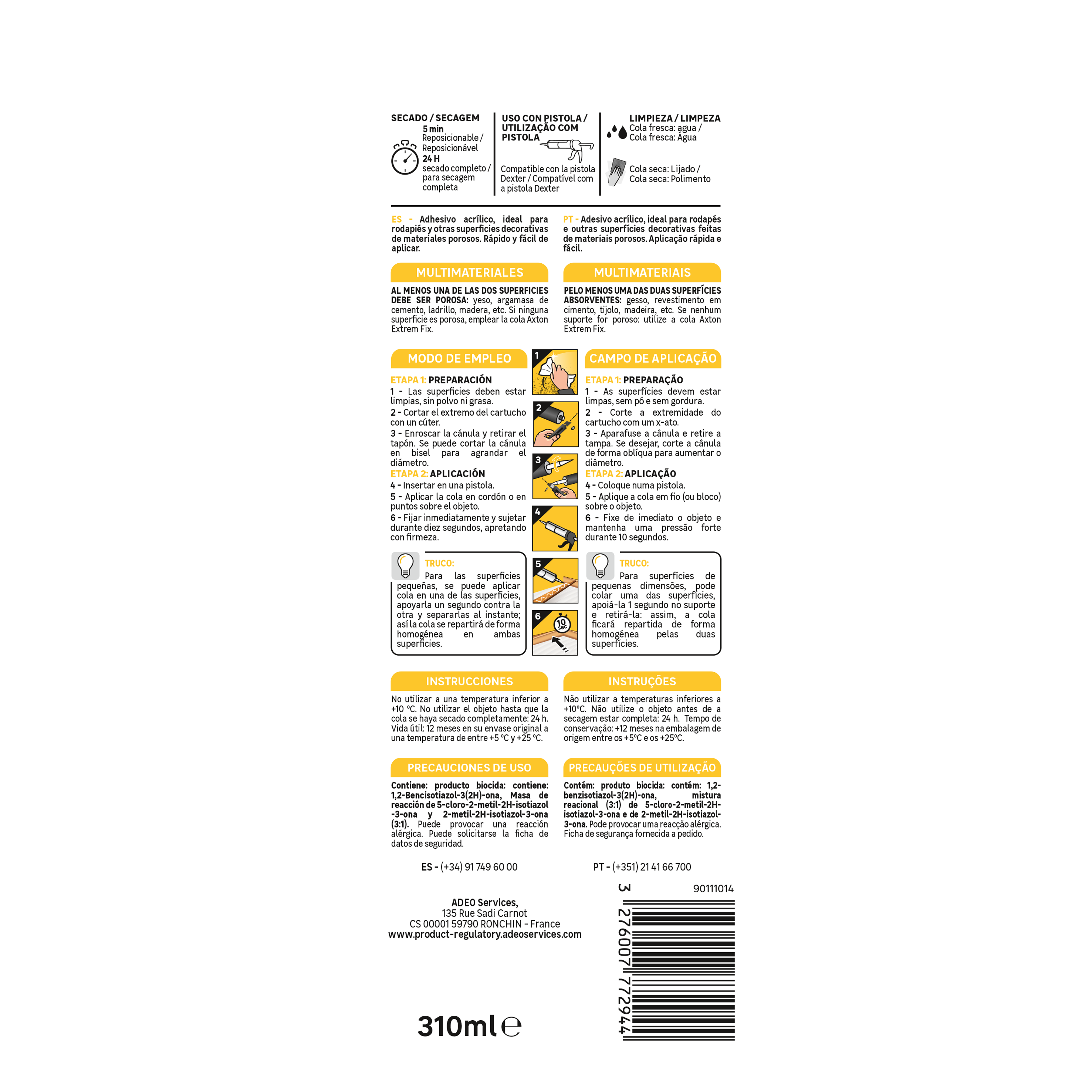 Adhesivo de montaje AXTON Onlyfix 310 ml blanco para madera, hormigón, aplicación con pistola, resiste a las torsiones. Para fijar un material a una superficie. - 2