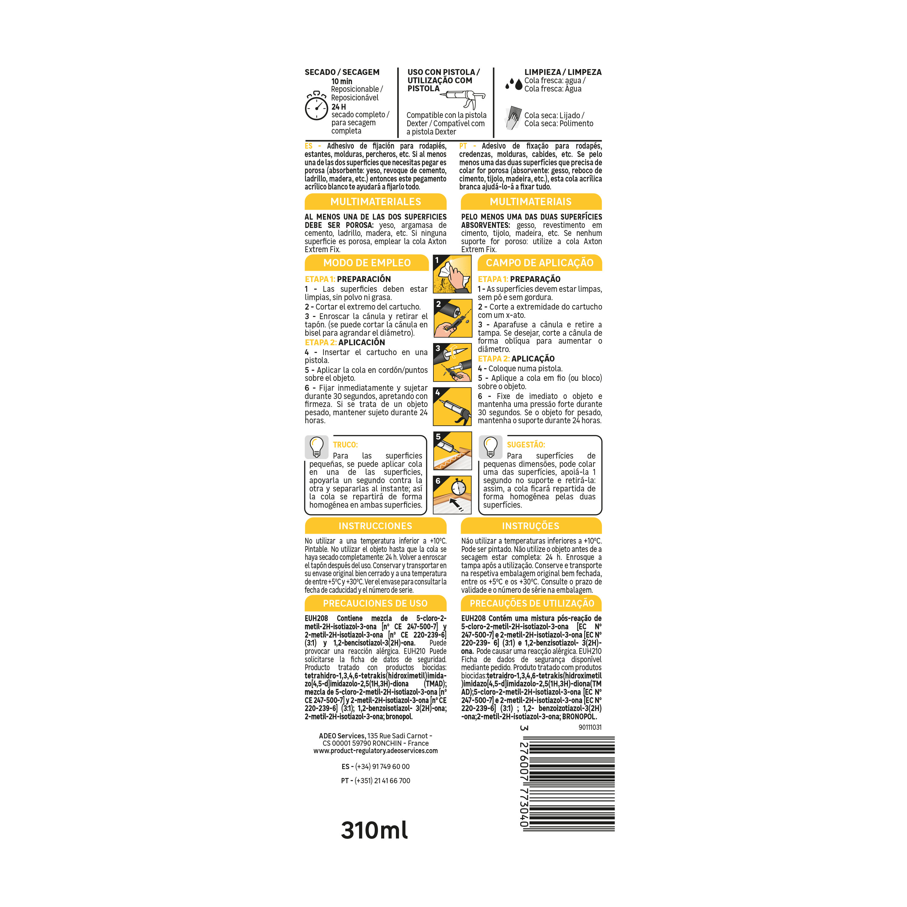 Conjunto de 3 colas de fixação Axton 310ml branco - 6