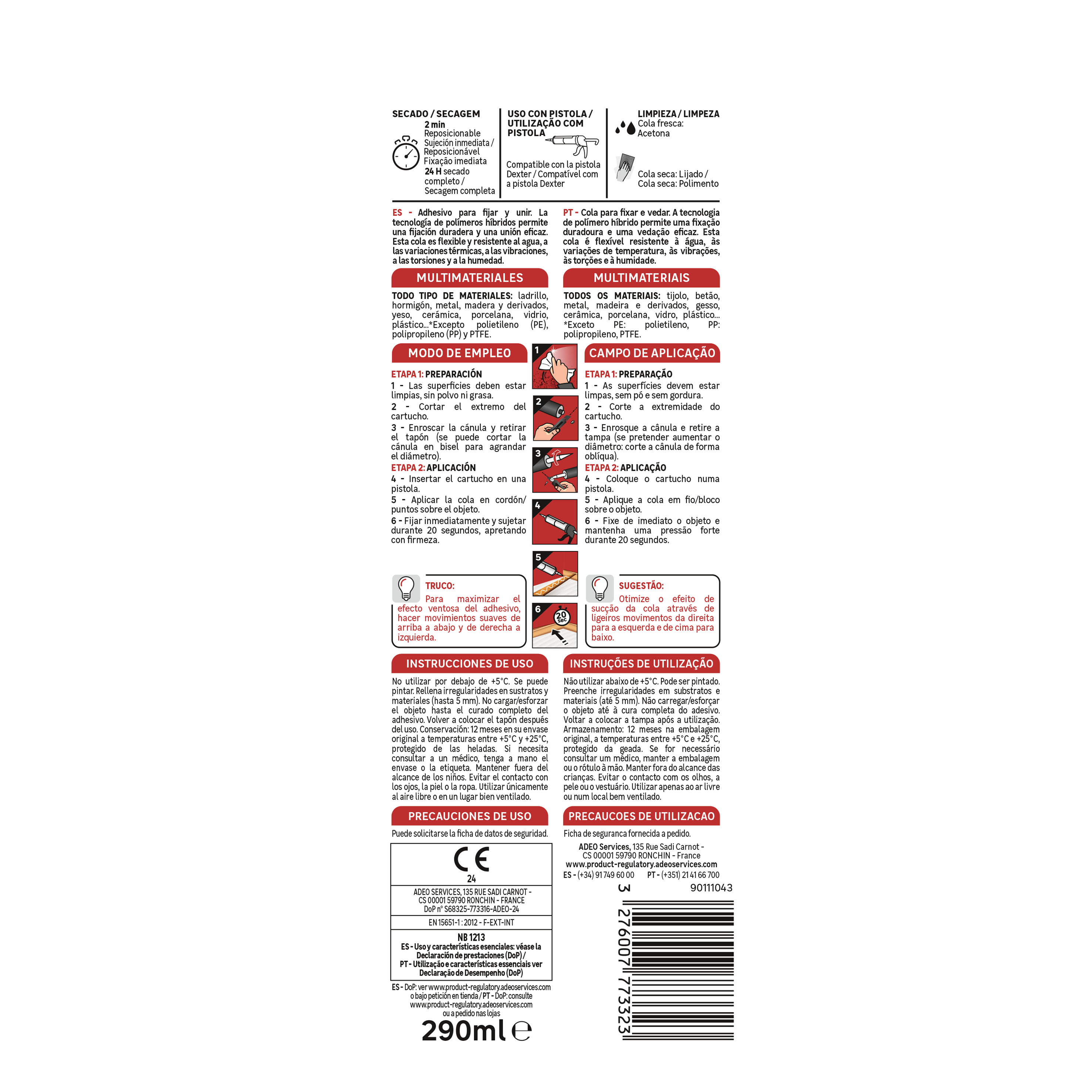Pack de 3 adhesivos de montaje AXTON polímero Fix & Joint 290 ml blanco para MDF, mármol, hormigón, aplicación con pistola,  resistente a las intemperies, goma elástica, resiste a las vibraciones. Para fijar un material a una superficie. - 2
