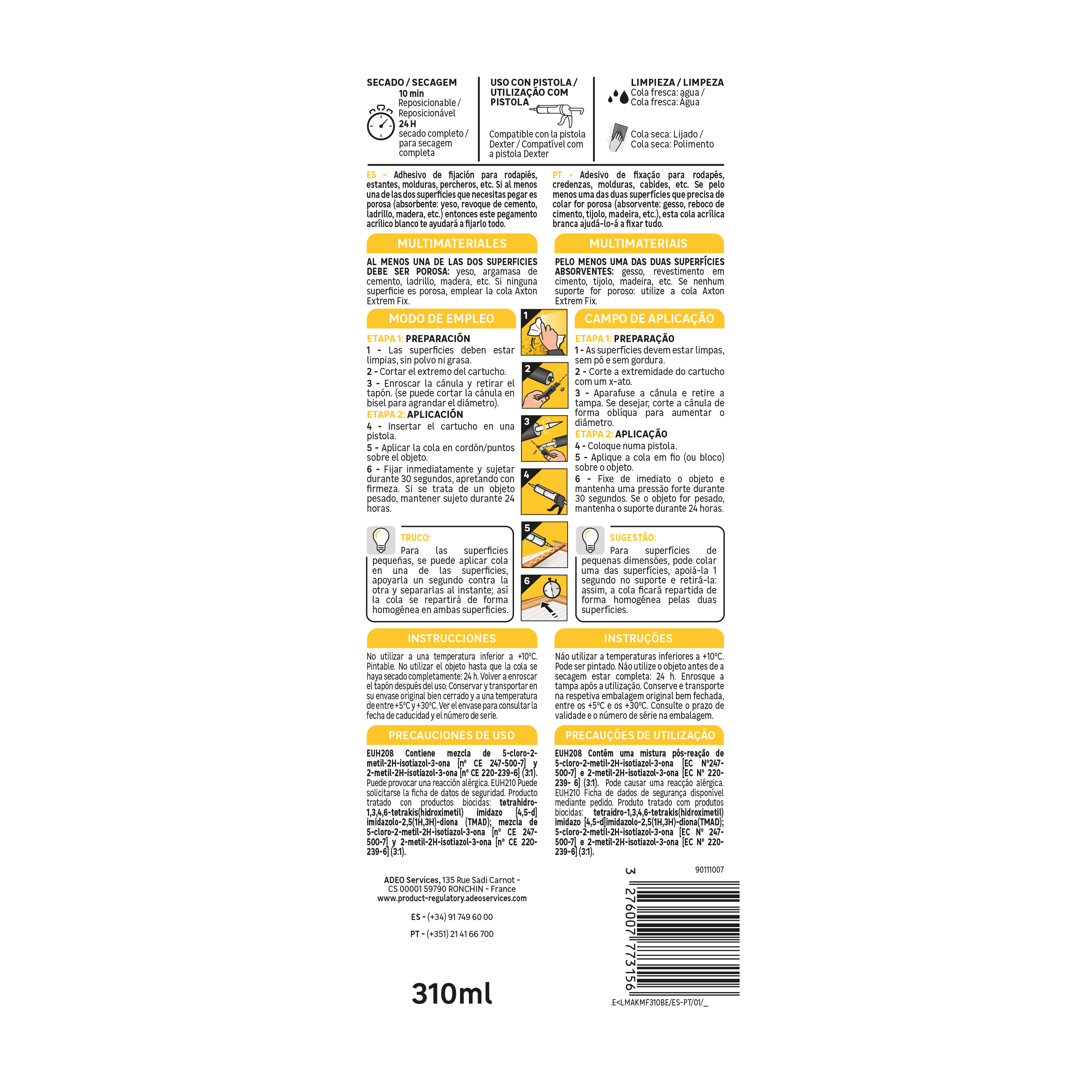 Adhesivo de montaje AXTON Super Fix AXTON 310 ml transparente para yeso, PVC, hormigón, aplicación con pistola, resiste al agua. Para fijar un material a una superficie. - 2