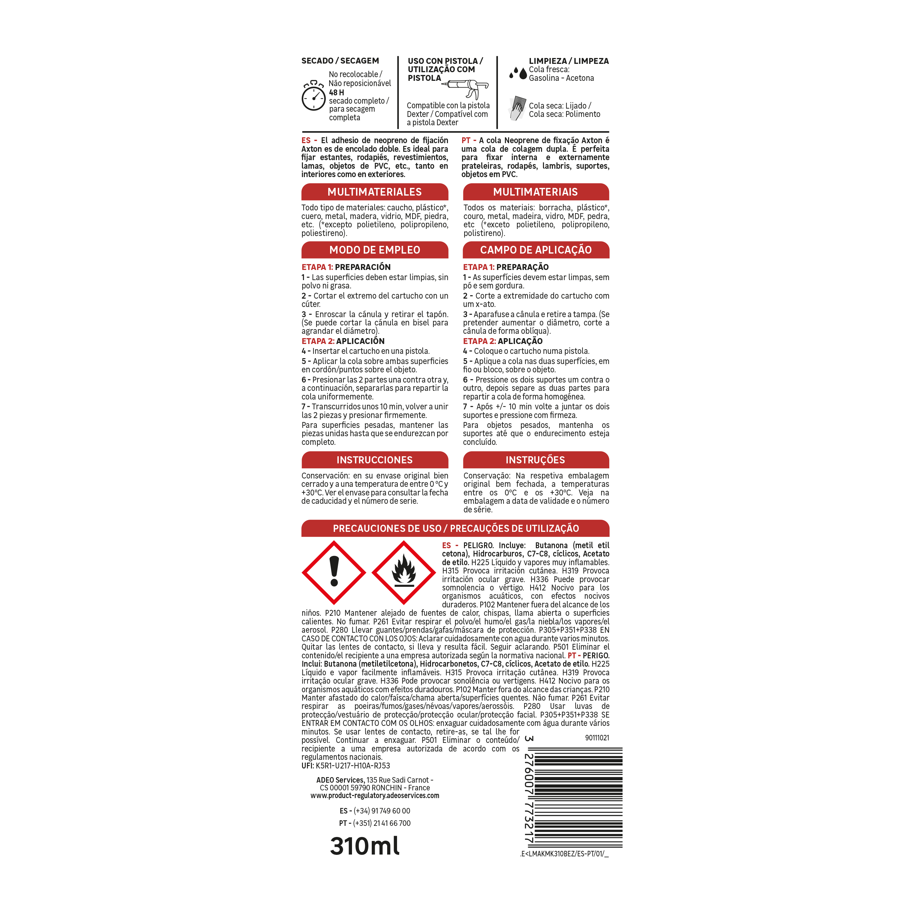 Pack de 3 adhesivos de montaje AXTON Neopreno 310 ml para madera, PVC, hormigón, aplicación con pistola, resiste al agua. Para fijar un material a una superficie. - 2