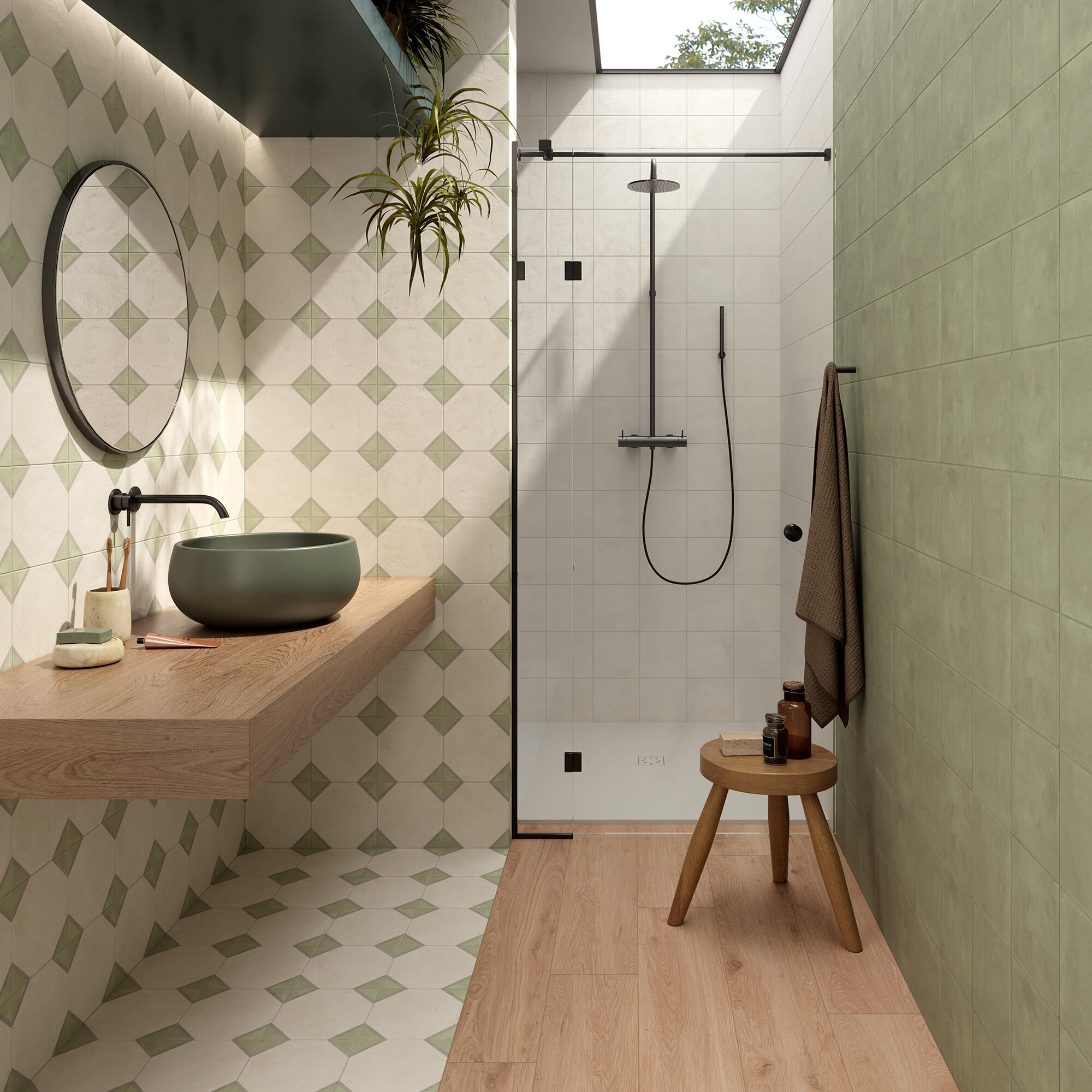 Piastrella da pavimento e rivestimento interno in gres porcellanato 20 x 20 cm non rettificato non smaltato salvia opaco Deco Art R9 traffico intenso (pei 4/5) Sp. 8.5 mm 1.2 mq - 3