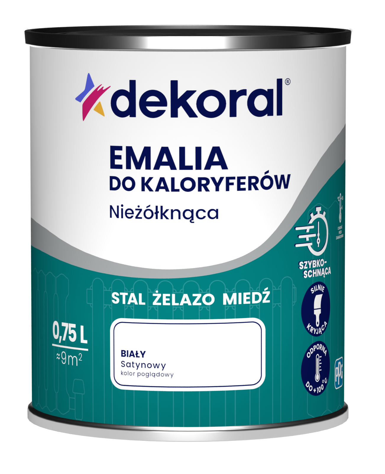 Emalia akrylowa NIEŻÓŁKNĄCA DO KALORYFERÓW 0.75 l Biała Połysk DEKORAL