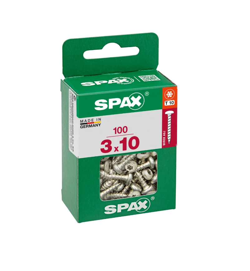 100 tornillo spax t-star+ con cabeza redonda, ø 3mm y 10 mm