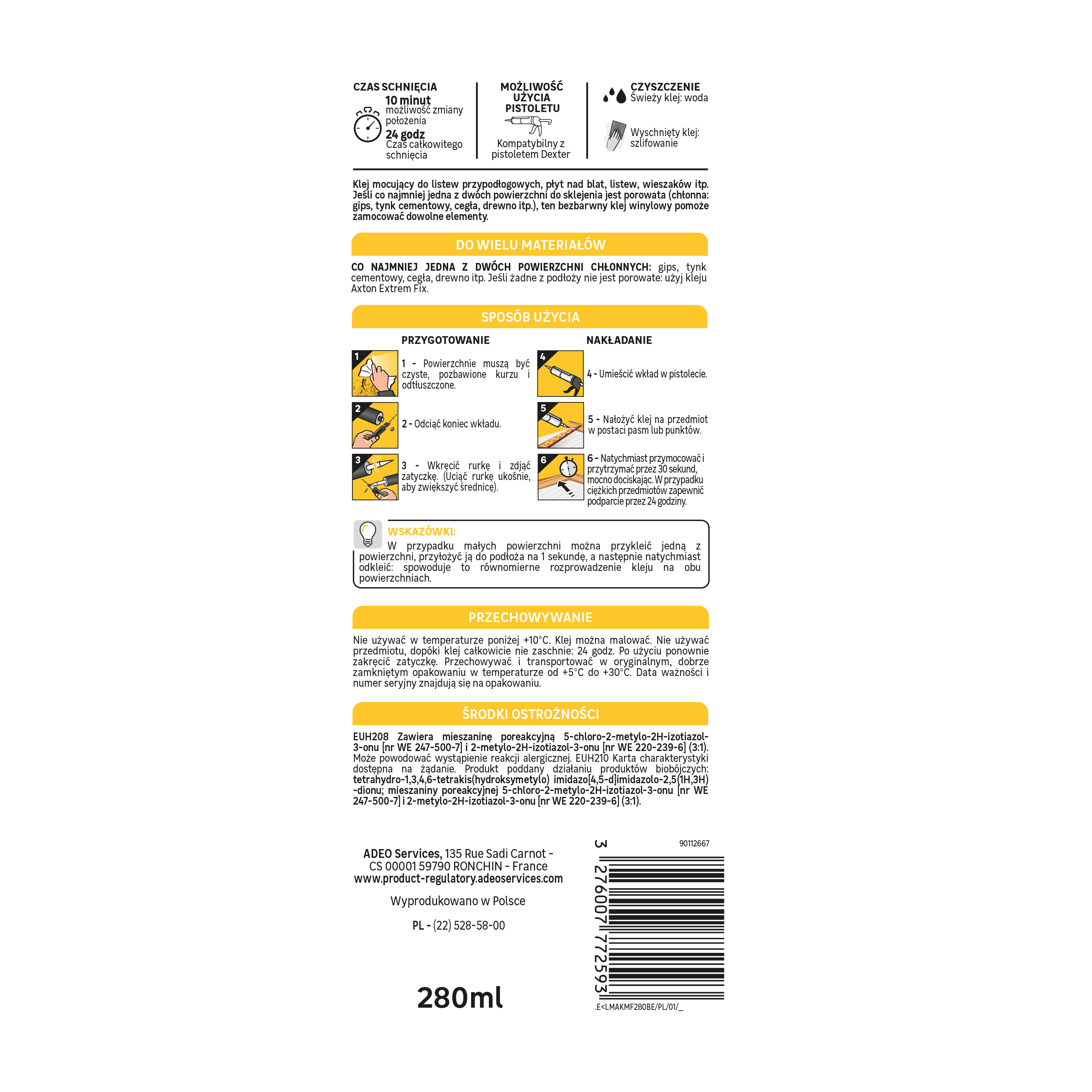 Klej montażowy bezbarwny 280 ml Axton - 5