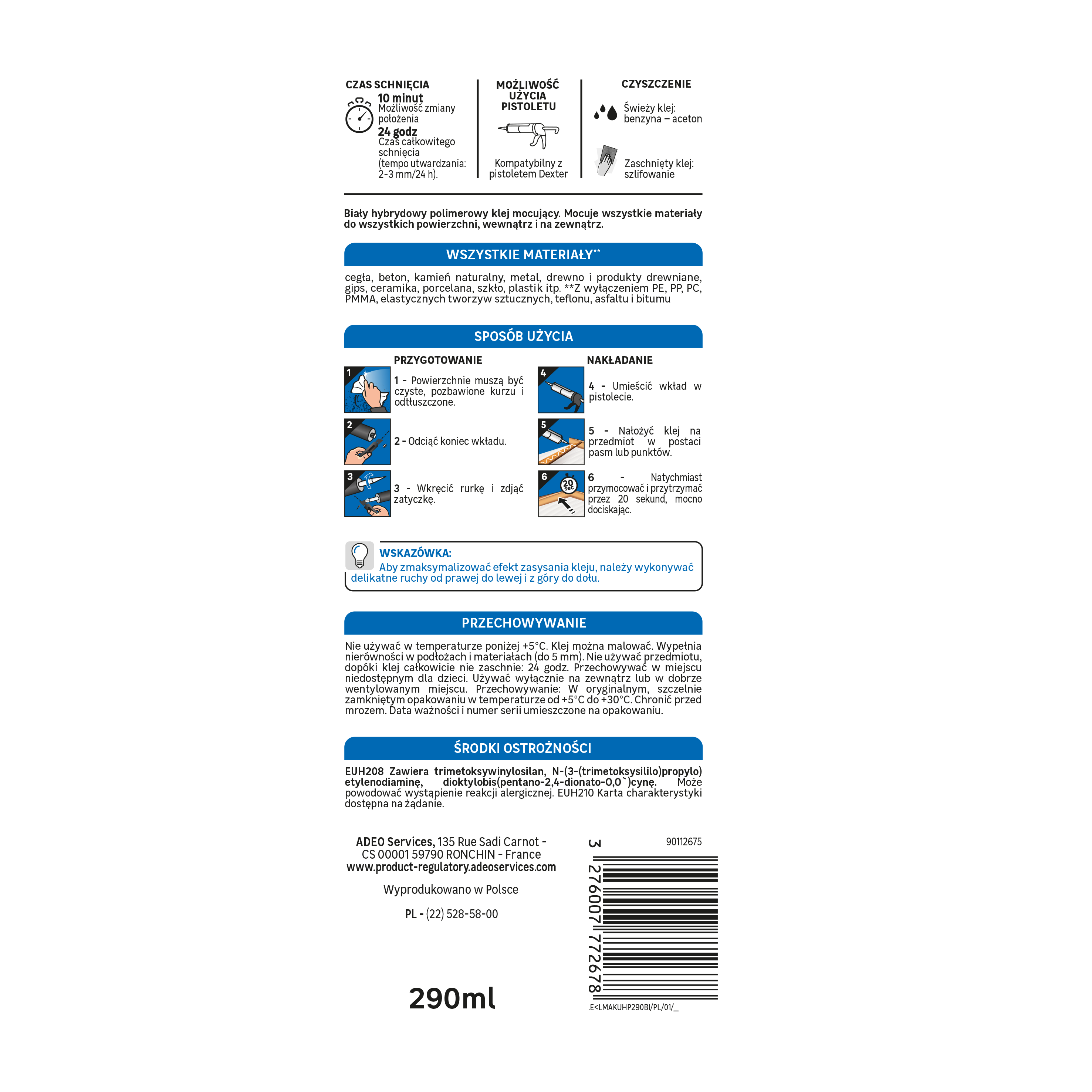 Klej montażowy hybrydowy polimerowy biały 290 ml Axton - 6
