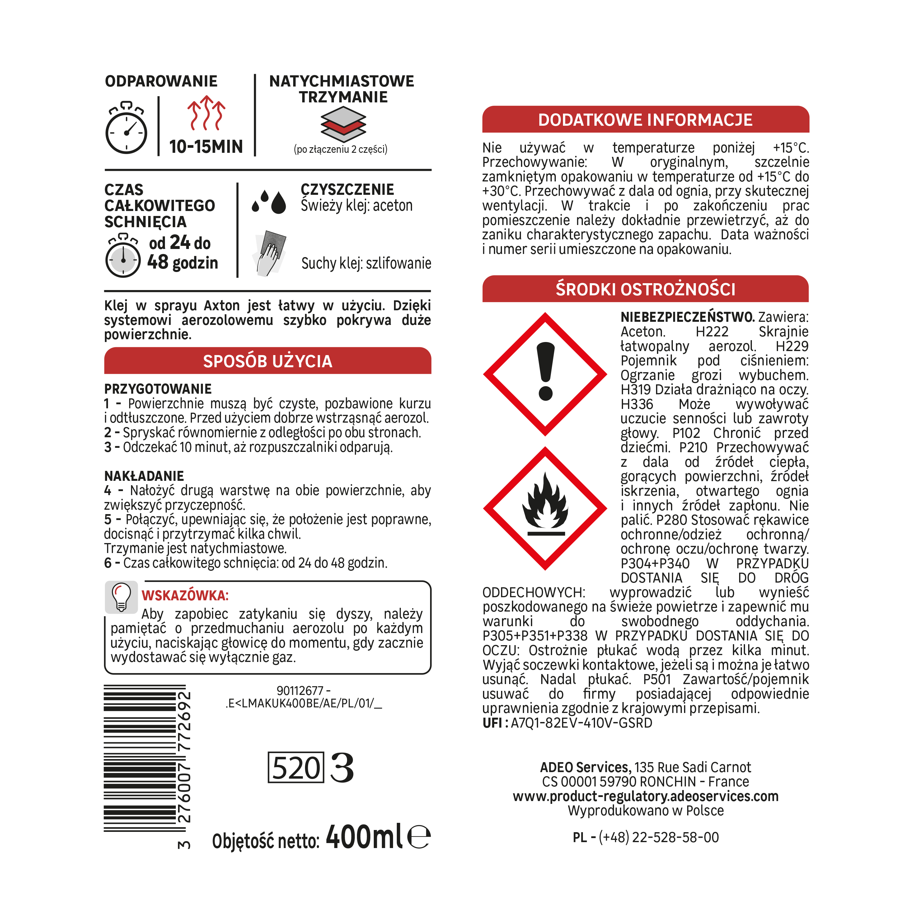 Klej kontaktowy spray bezbrawny 0.4 l Axton - 4