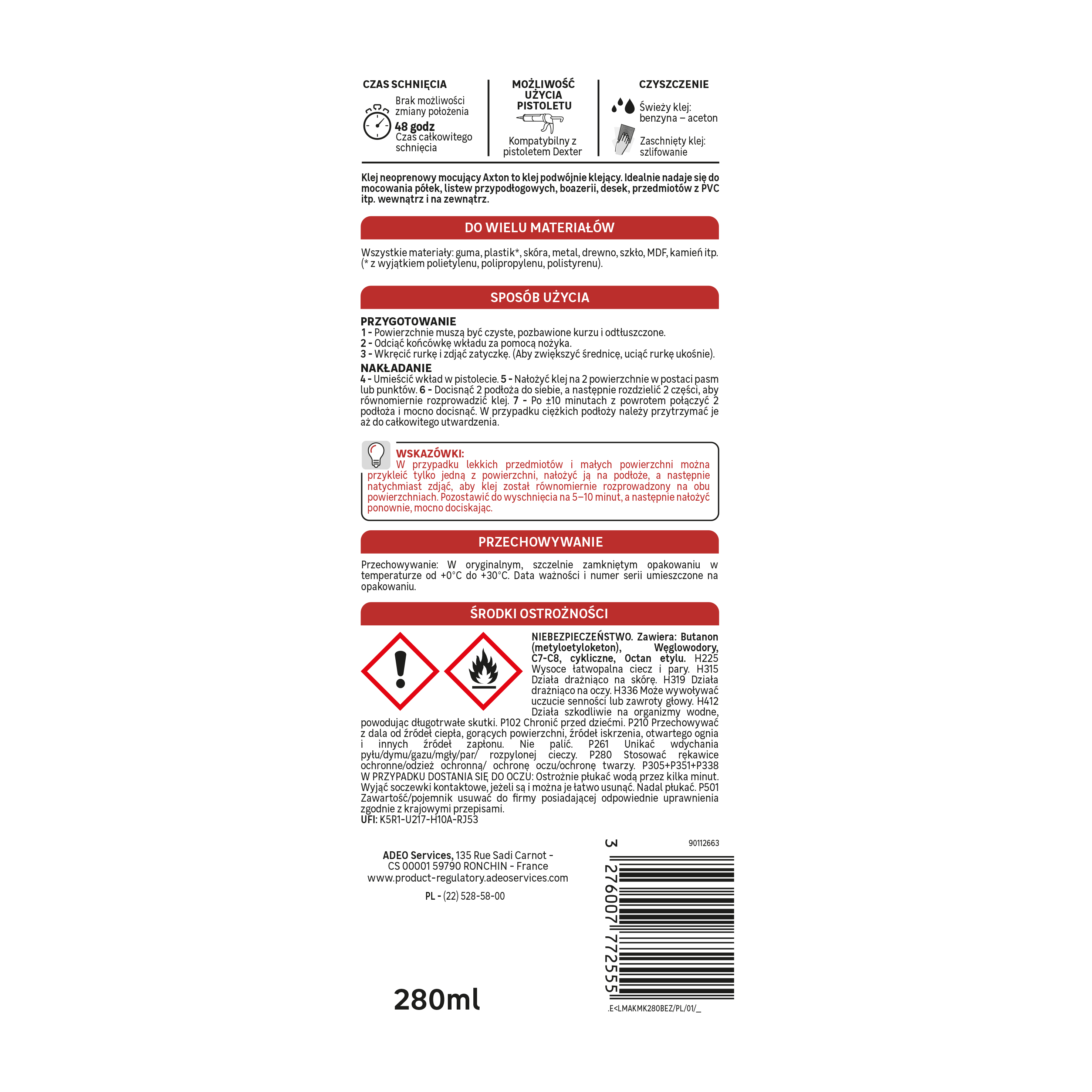 Klej montażowy kontaktowy kremowy 280 ml Axton - 5