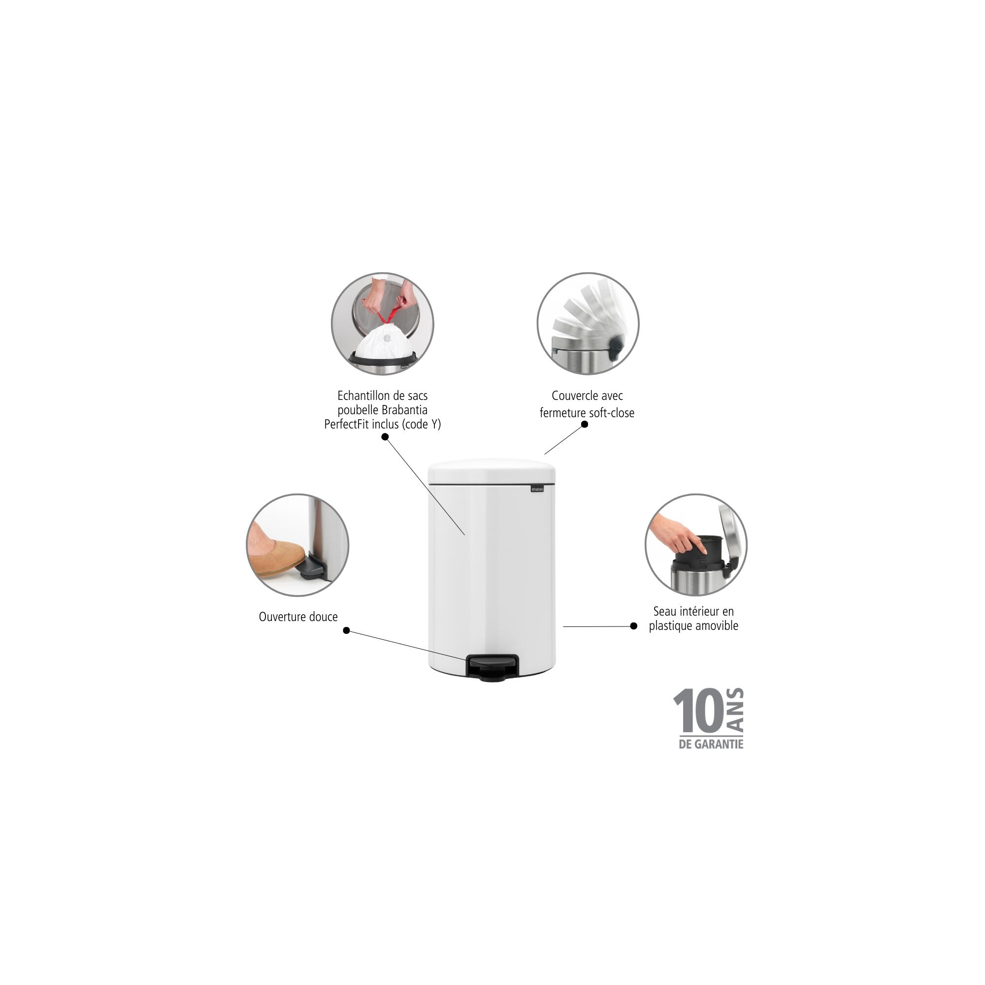 Poubelle de cuisine 20L à pédale BRABANTIA New icon acier inoxydable new icon bl - 6