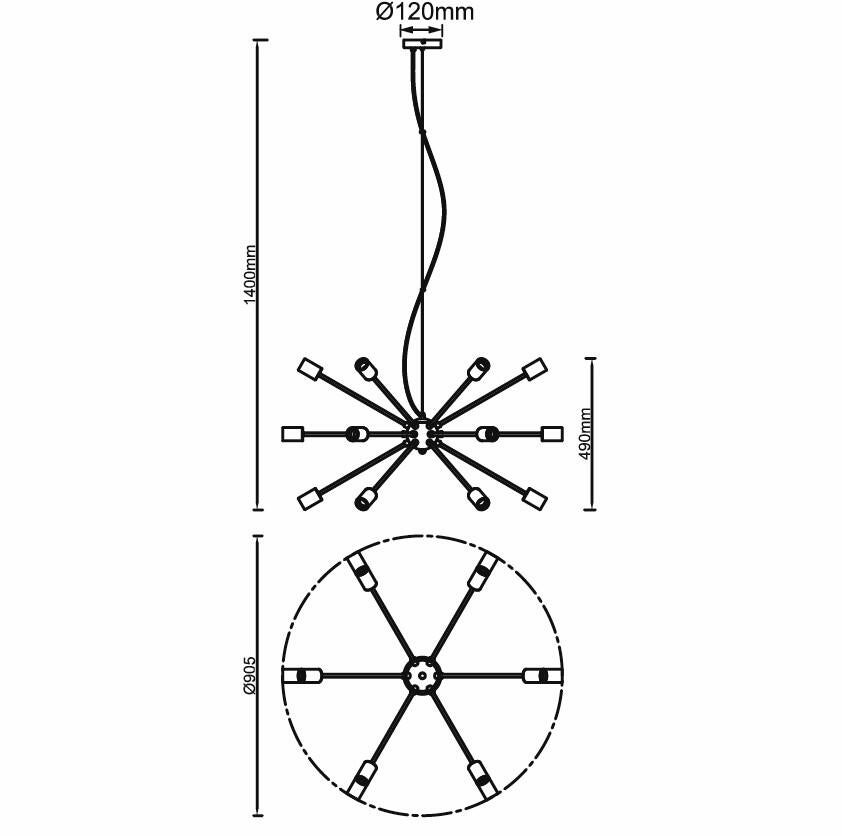 Lampadario Moderno Dree PE18 / E27 / w/o bulbs nero paralume nero 18x E27 Ø98cm BRILLIANT - 5