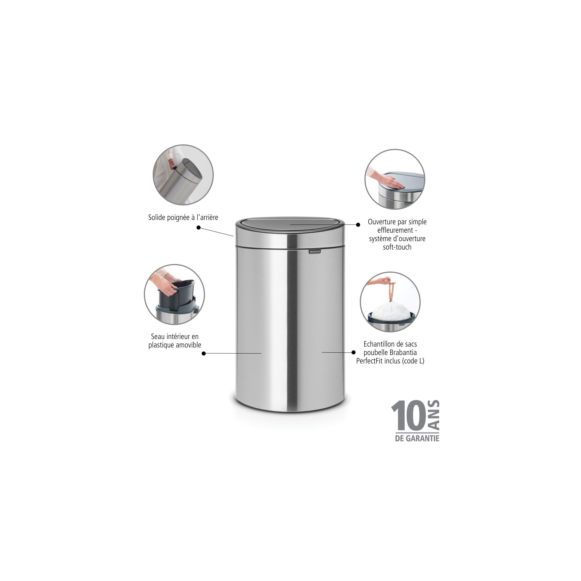 Poubelle de cuisine 40L BRABANTIA Touch bin acier inoxydable gris - 6