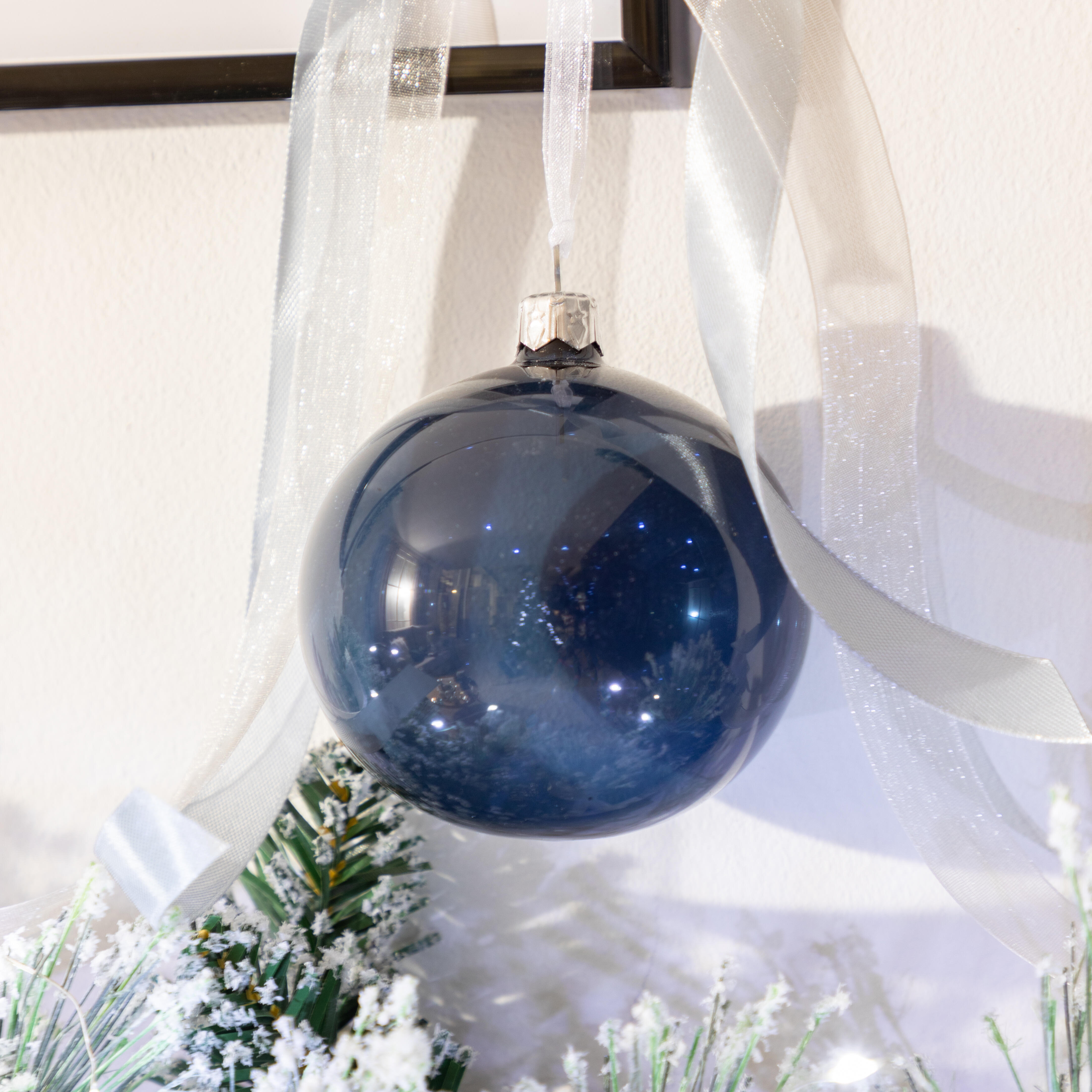 Bola de navidad de cristal transparente/azul 8 cm de ø - 3
