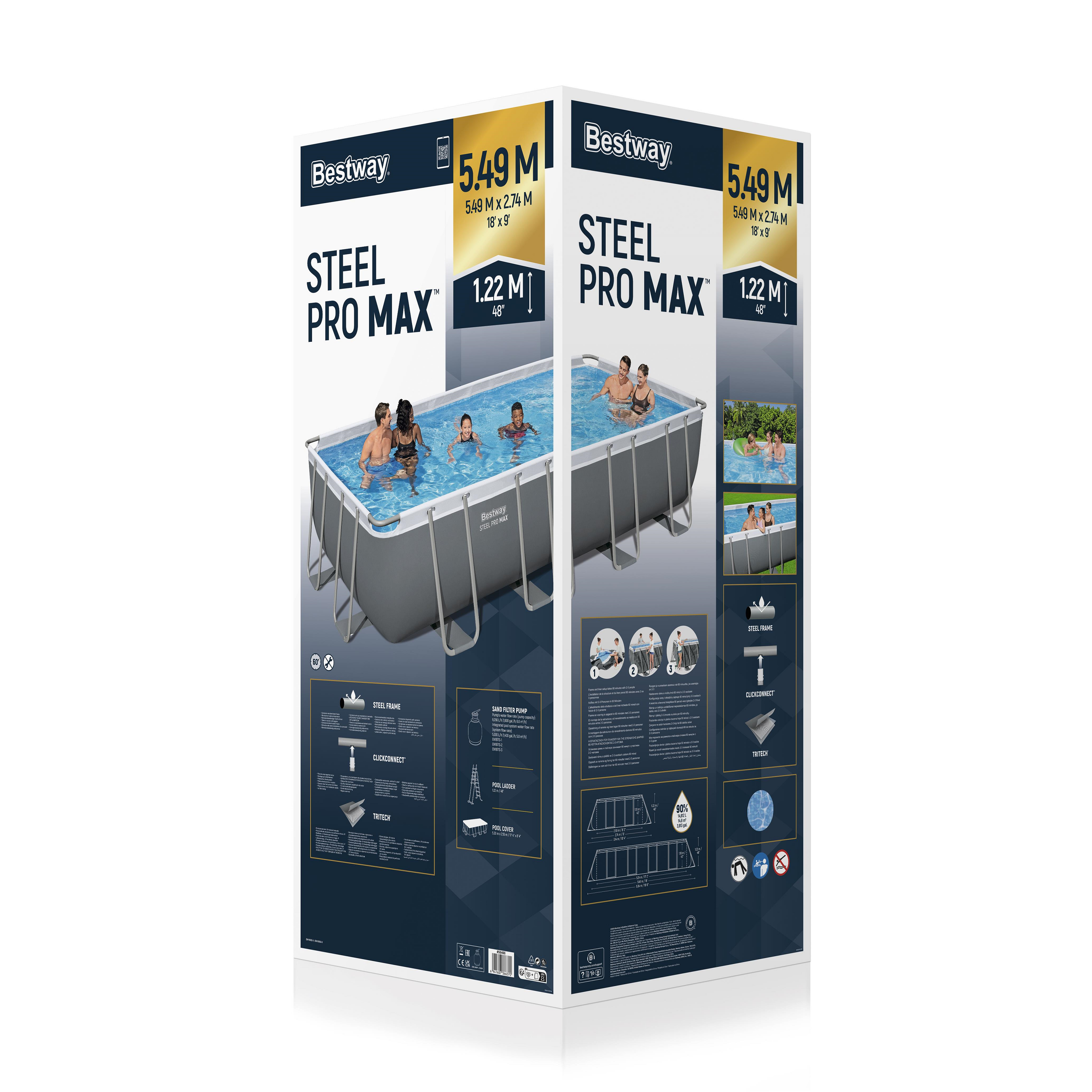 Piscina rectangular Bestway Steel Pro Max 549X274X122CM +Escada+Filtro Areia+Dosea+Cobertura Inverno - 3