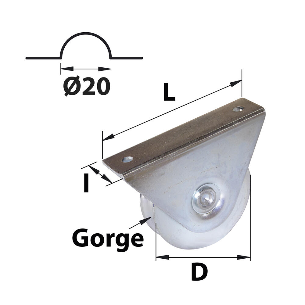 Roue portail coulissant Ø 80mm pour gorge U 20mm support extérieur - 300kg AFBAT - 4