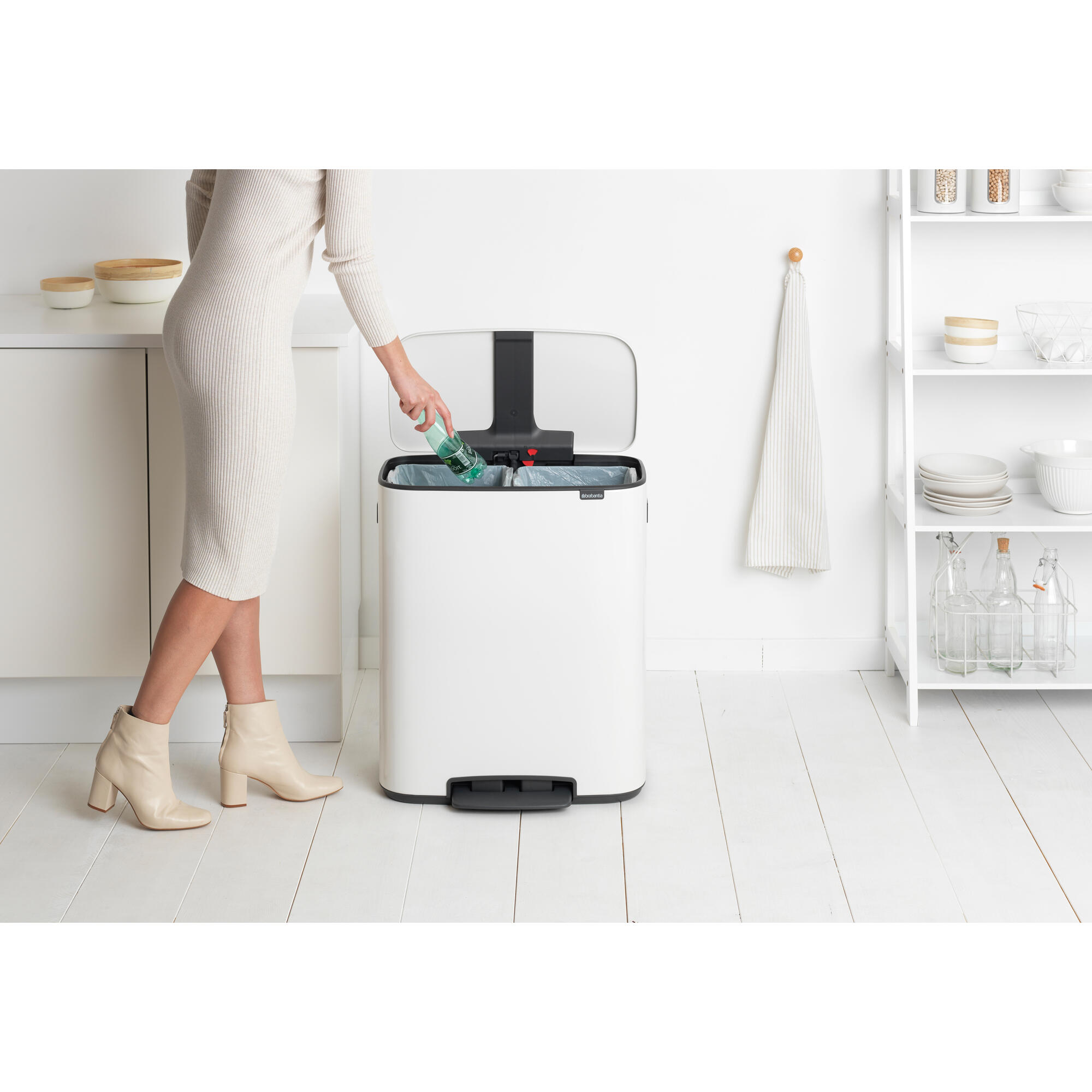 Poubelle tri sélectif de cuisine 30+30L à pédale BRABANTIA Bo acier blanc - 3