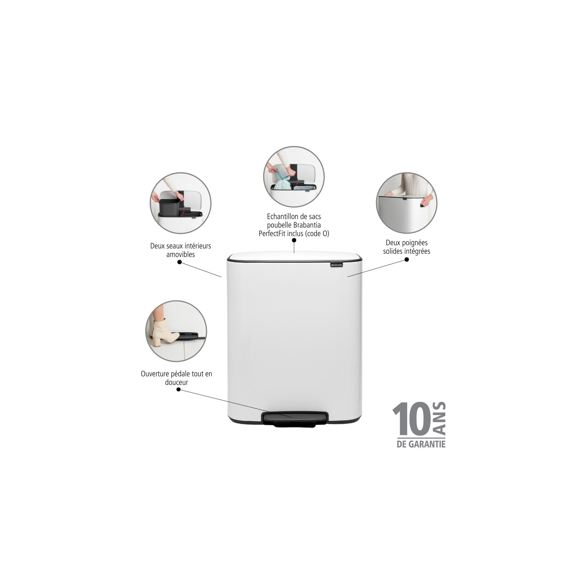 Poubelle tri sélectif de cuisine 30+30L à pédale BRABANTIA Bo acier blanc - 7