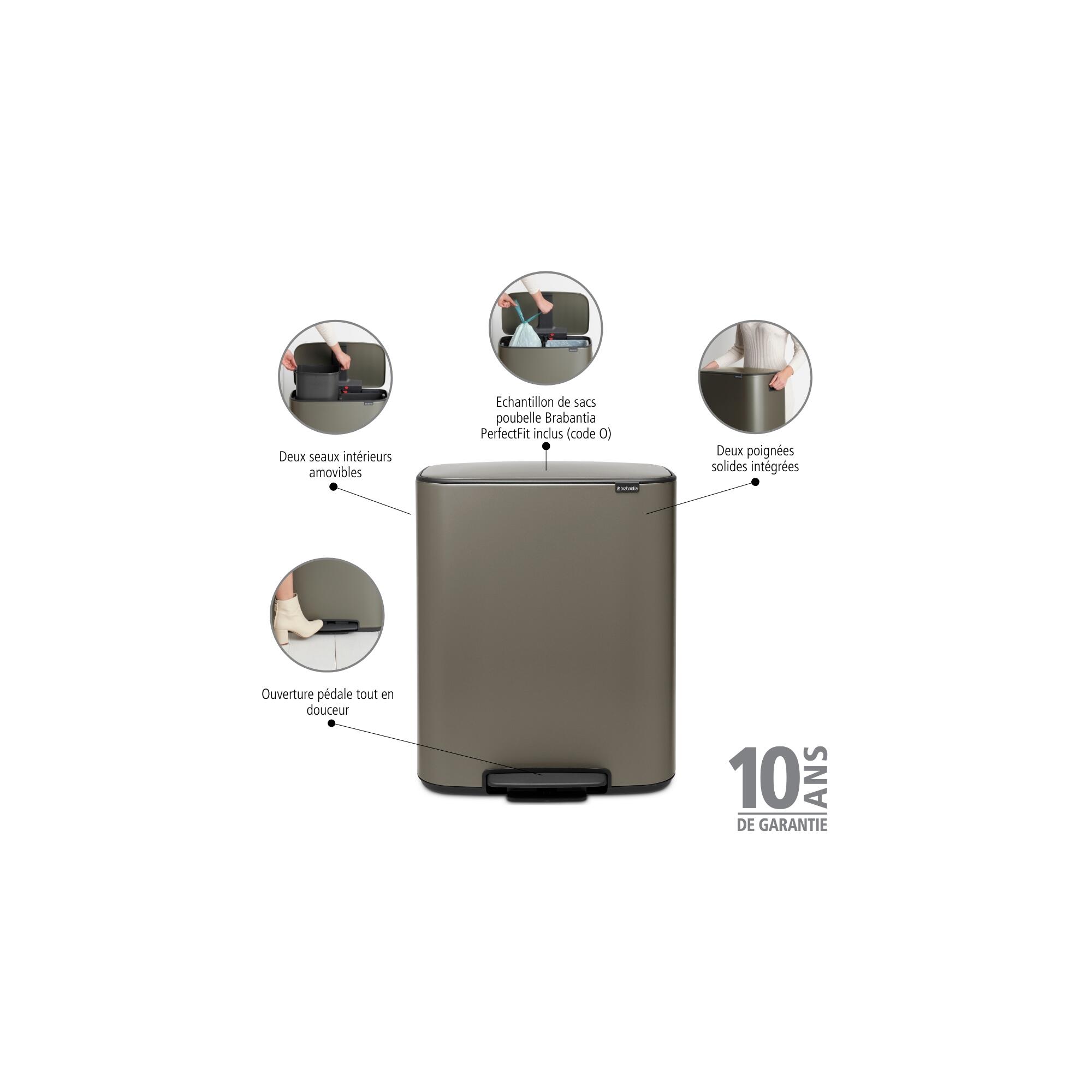 Poubelle tri sélectif de cuisine 30+30L à pédale BRABANTIA Bo acier platinium - 8
