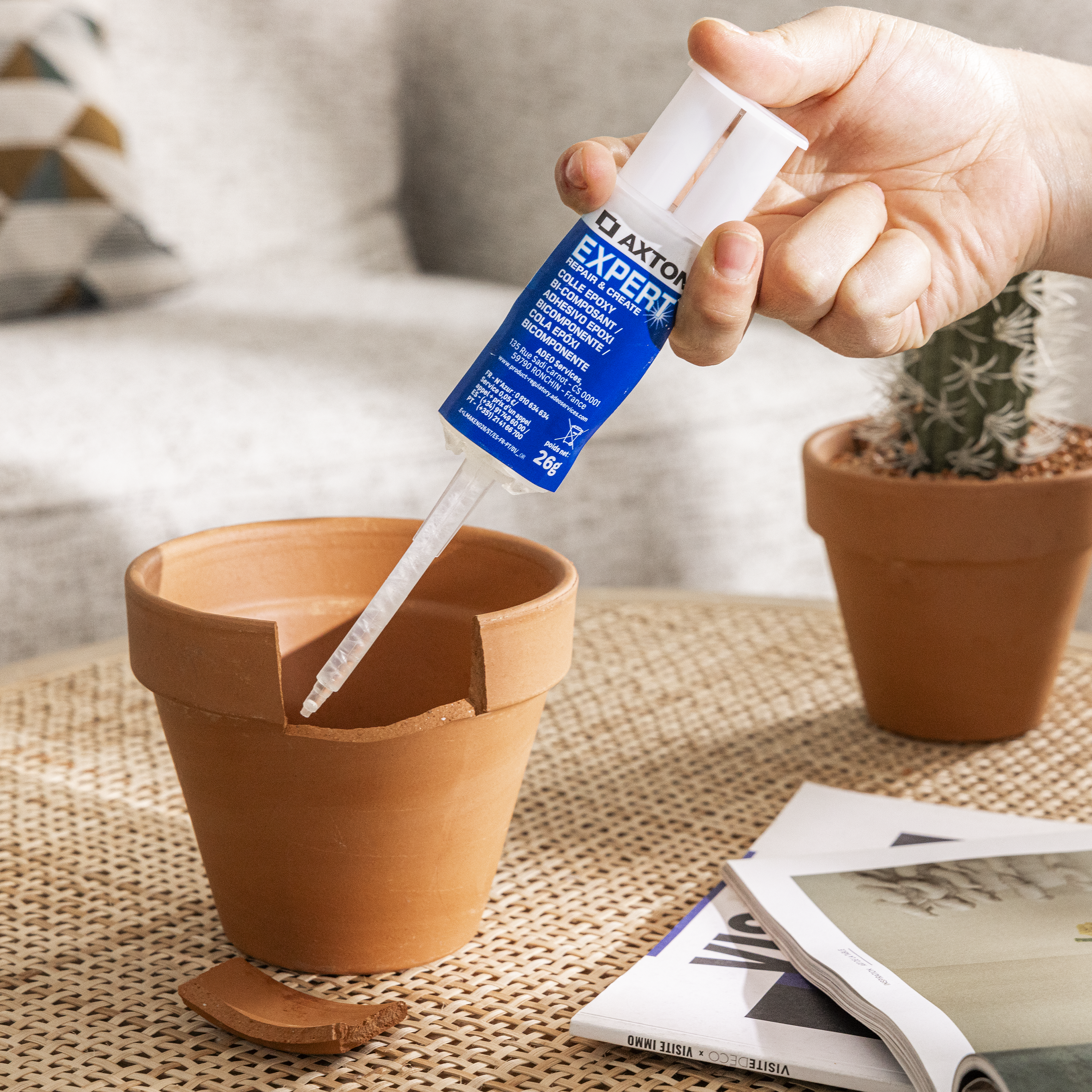 Cola epoxi AXTON 12 ml bicomponente para mezclar, para madera, vidrio, cerámica, aplicación sin herramienta, resiste al agua. Para pegar y reparar un material roto. - 5