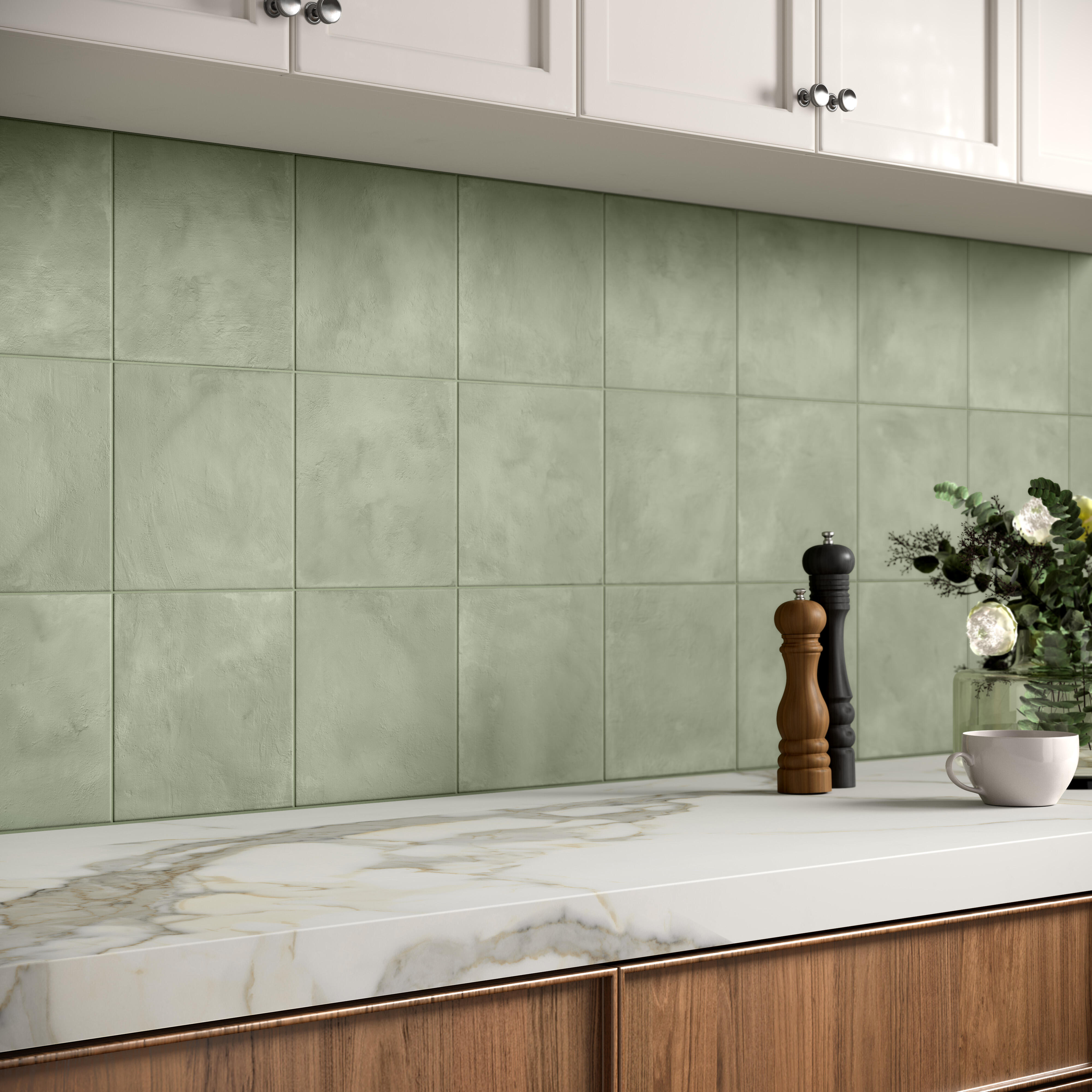 Piastrella da pavimento e rivestimento interno in gres porcellanato 20 x 20 cm non rettificato non smaltato salvia opaco Deco Art R9 traffico intenso (pei 4/5) Sp. 8.5 mm 1.2 mq - 2