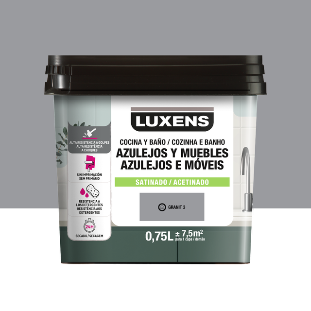 Esmalte de interior multimateriales cocinas y baños LUXENS color granit 3 satinado 750ml para azulejos de pared