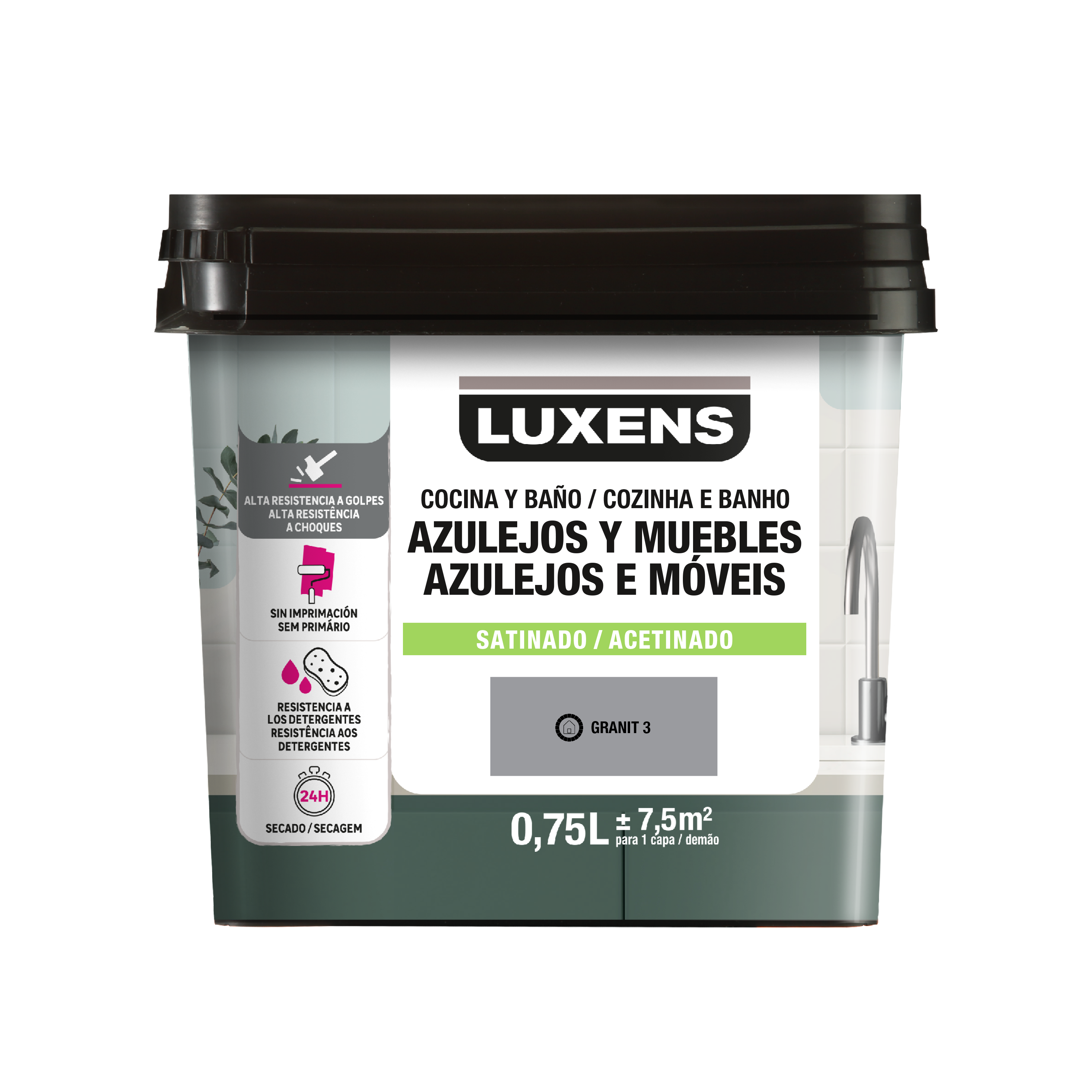 Esmalte de interior multimateriales cocinas y baños LUXENS color granit 3 satinado 750ml para azulejos de pared - 2