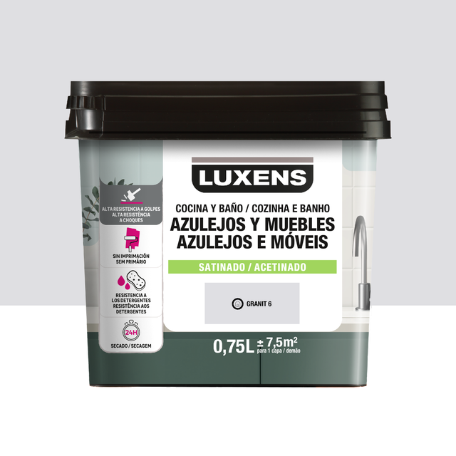 Tinta renovação cozinha banho multisuperfícies Granit 6 acetinado 0,75L Luxens