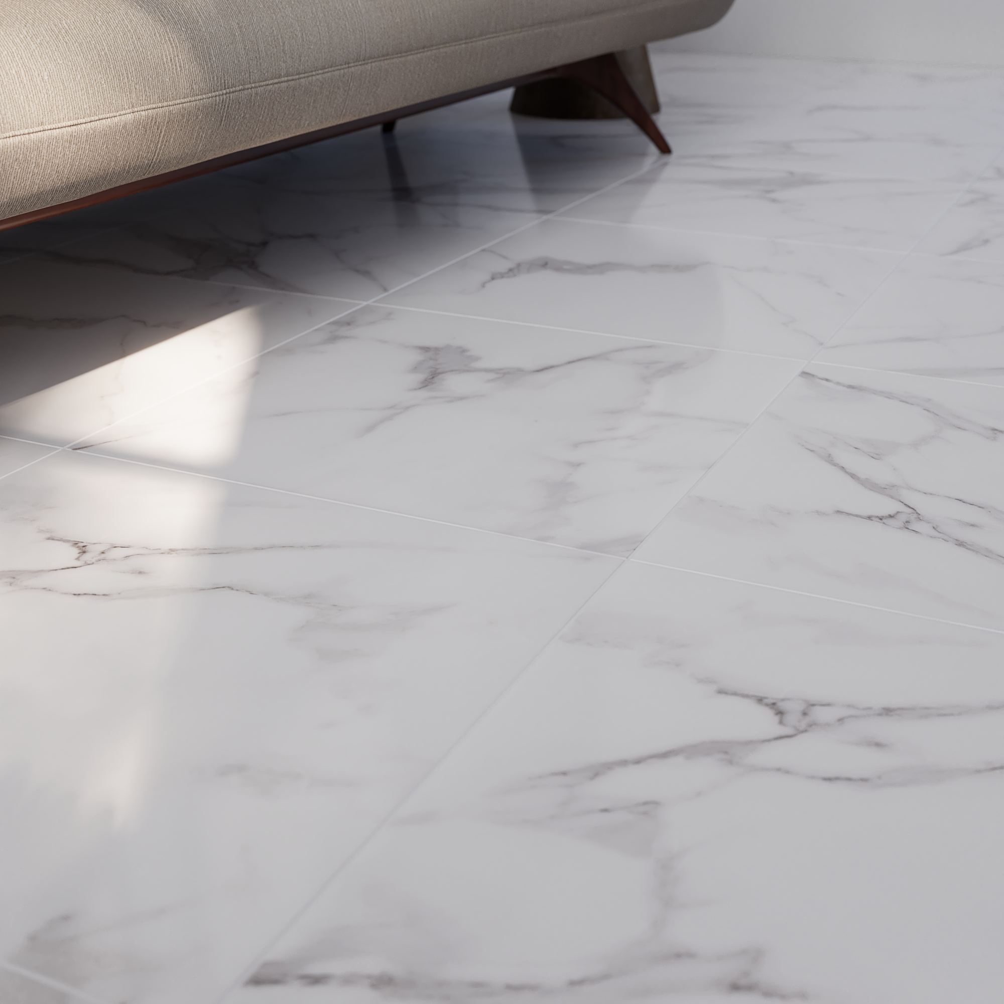 Piastrella da pavimento e rivestimento interno 60 x 60 cm Sp. 9.5 mm rettificato Casablanca in gres naturale smaltato bianco con venature grigie lucido traffico intenso (pei 4/5) 1.08 mq - 3