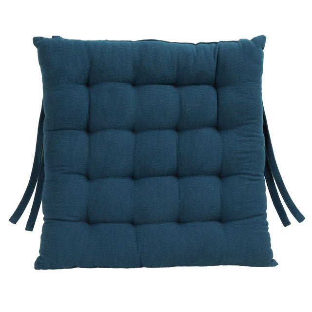 Galette de chaise coton recyclé, bleu l.40 x L.40 cm