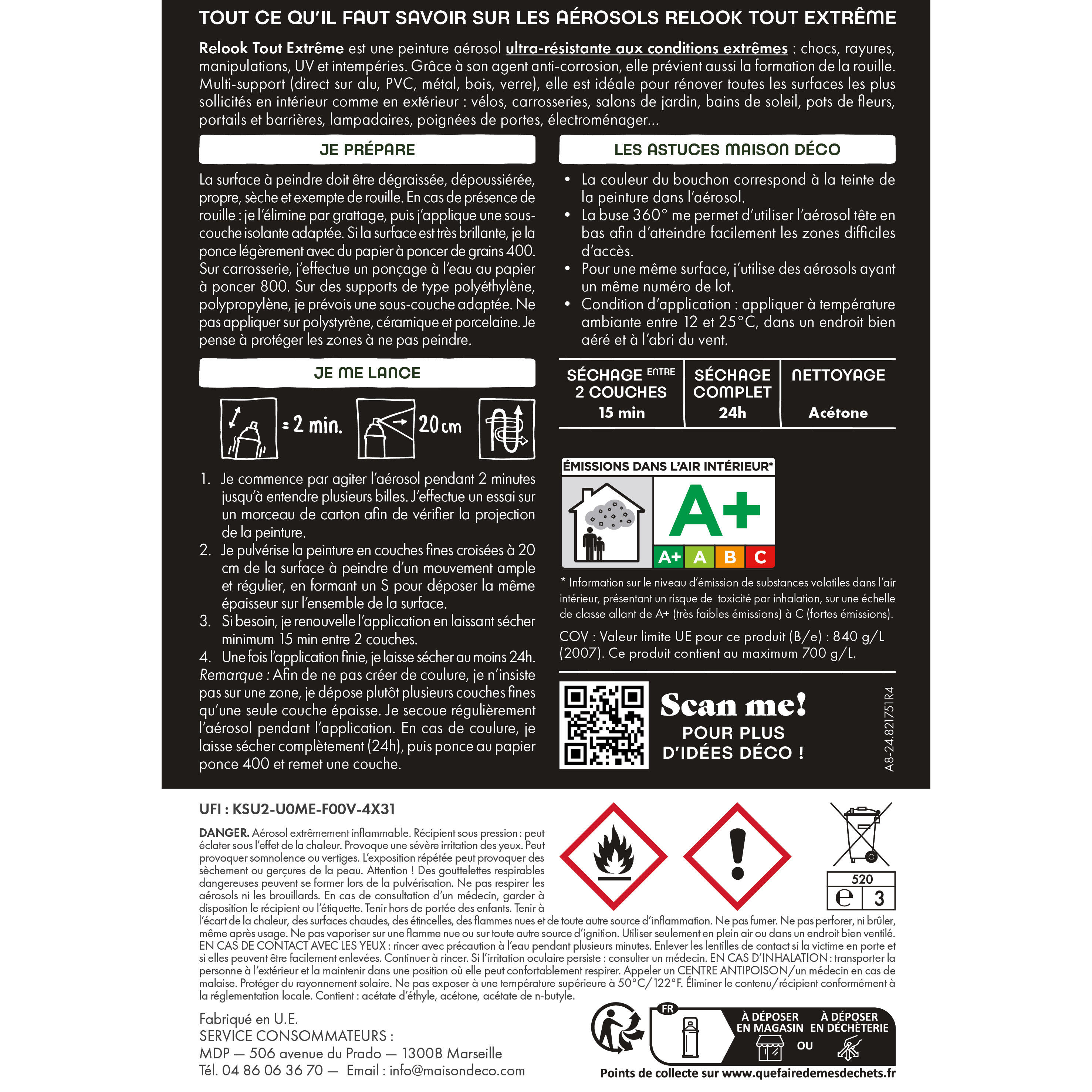 Bombe de peinture Relook tout extrême MAISON DECO noir spoiler mat 400 ml - 9