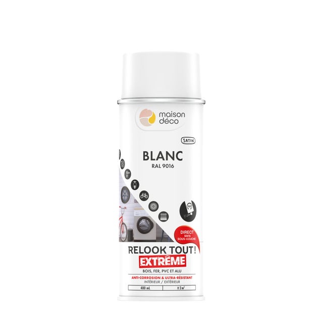 Bombe de peinture Relook tout extrême MAISON DECO blanc RAL 9016 satiné 400 ml