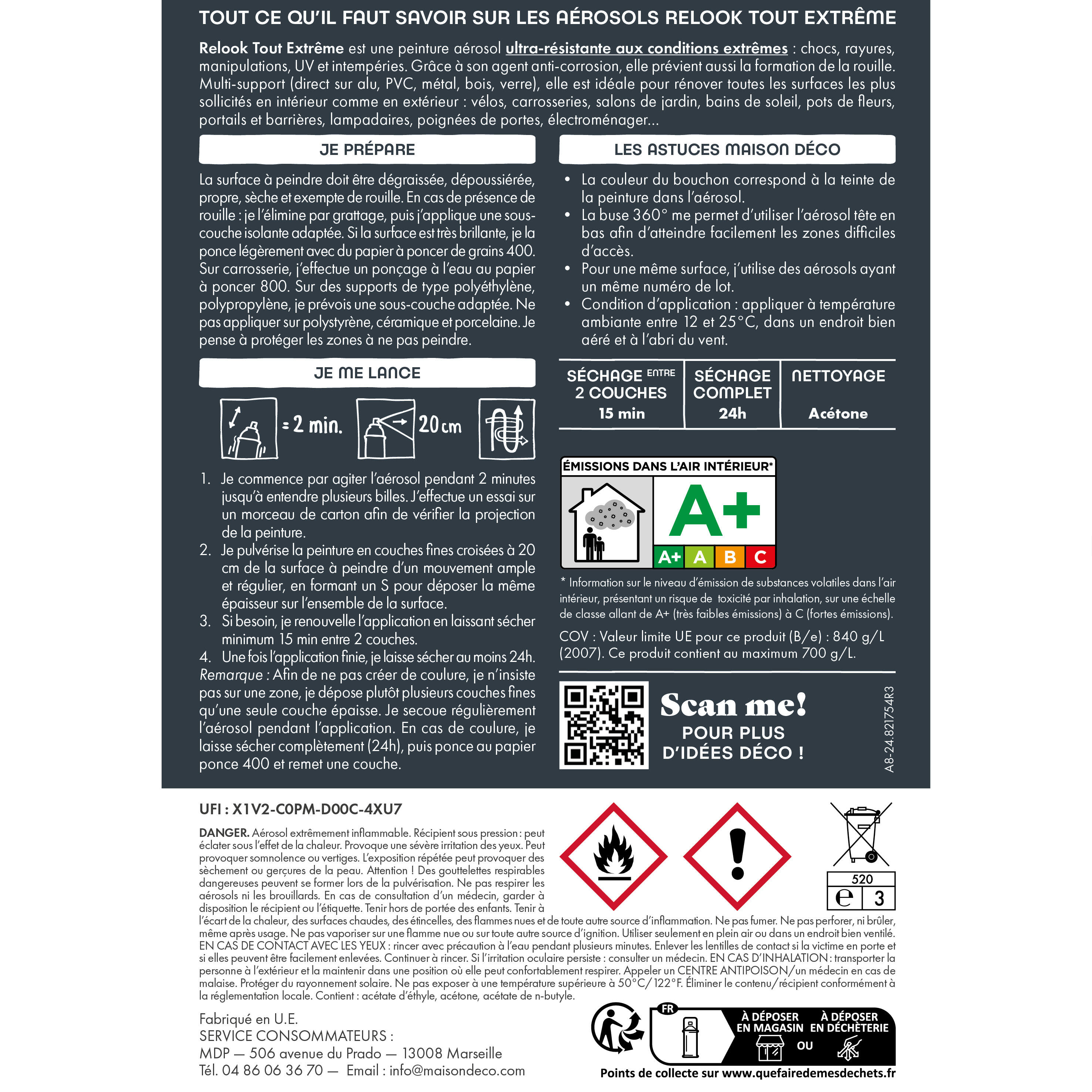 Bombe de peinture Relook tout extrême MAISON DECO macadam RAL 7016 satiné 400 ml - 7
