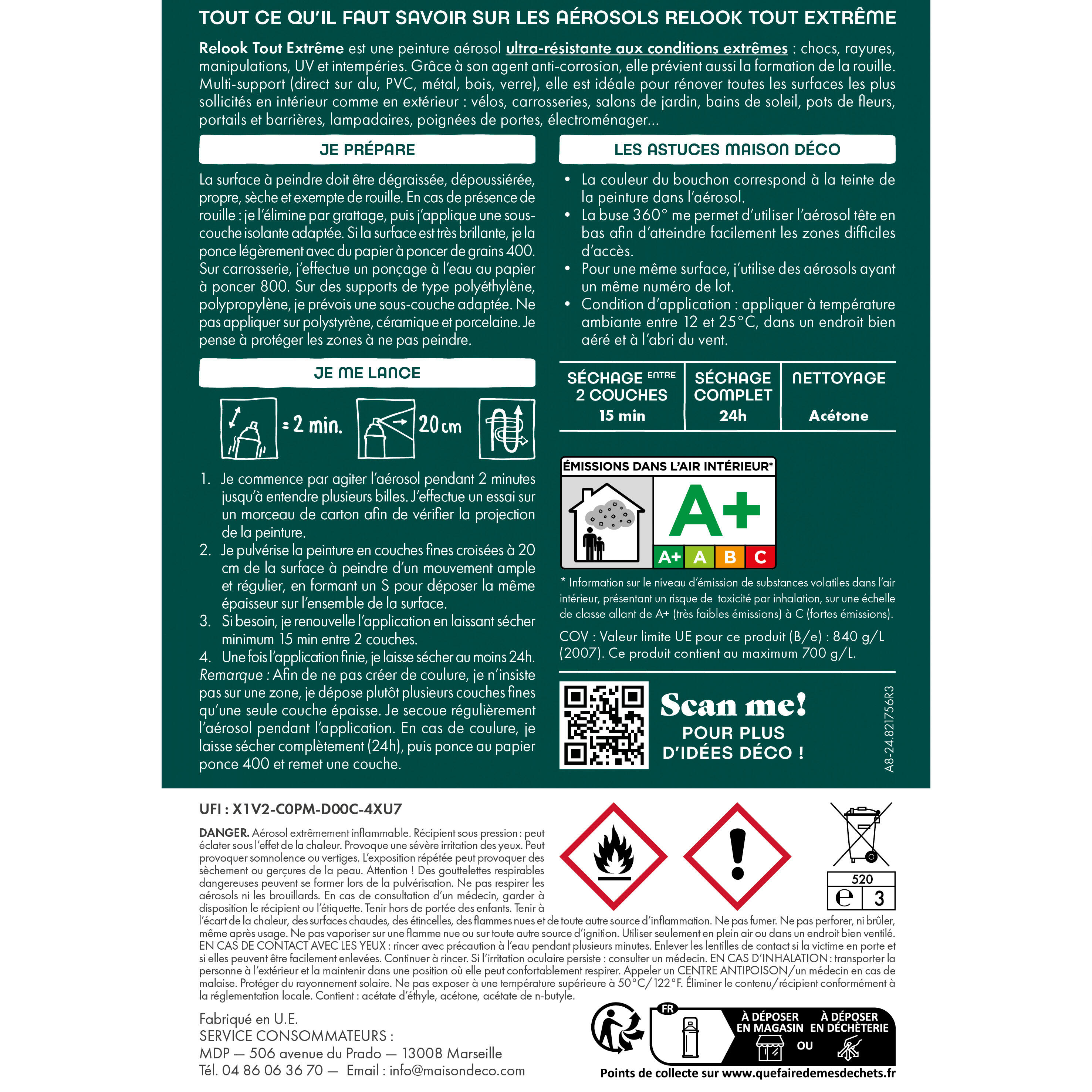 Bombe de peinture Relook tout extrême MAISON DECO vert luxurant satiné 400 ml - 8