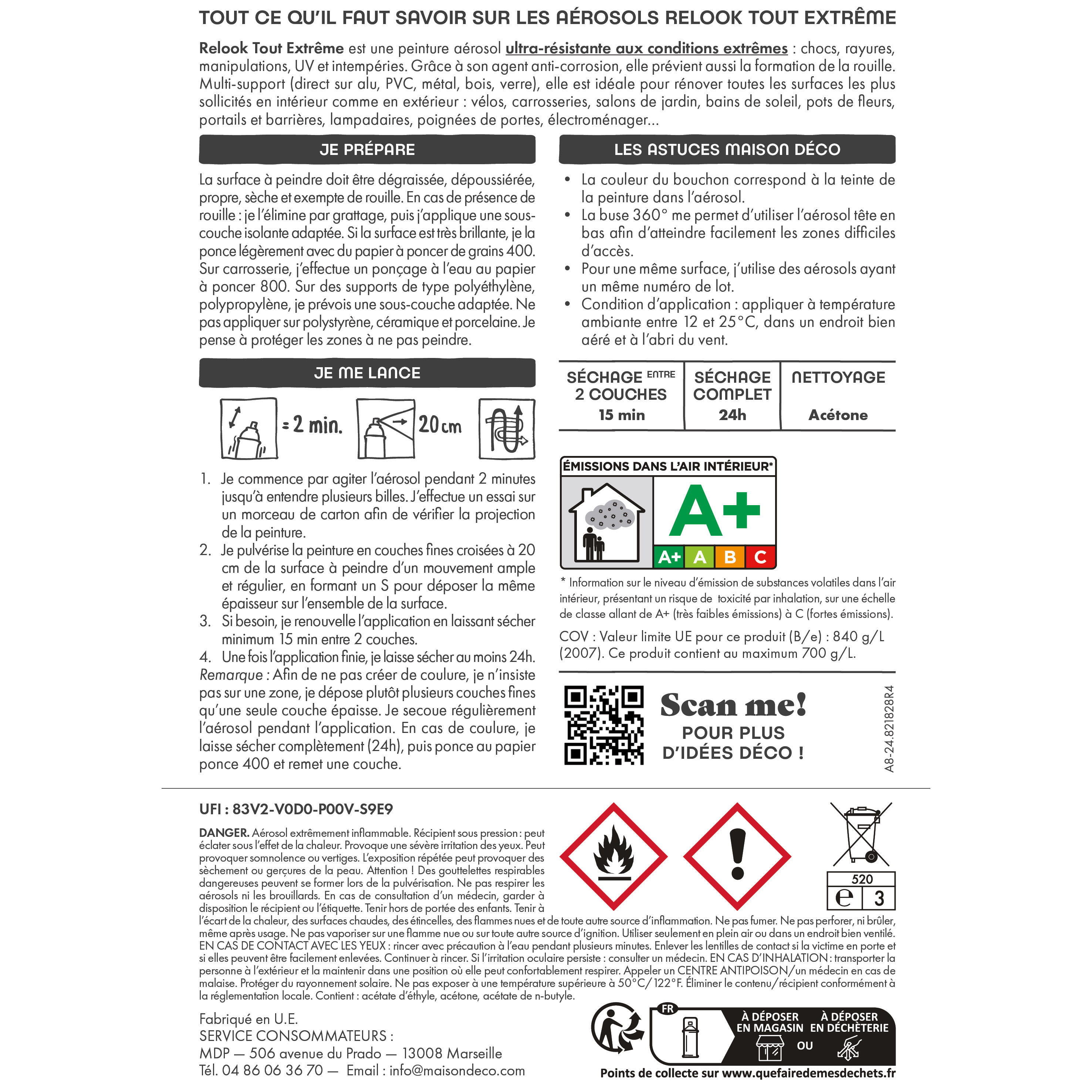 Bombe de peinture Relook tout extrême MAISON DECO blanc RAL 9016 mat 400 ml - 6