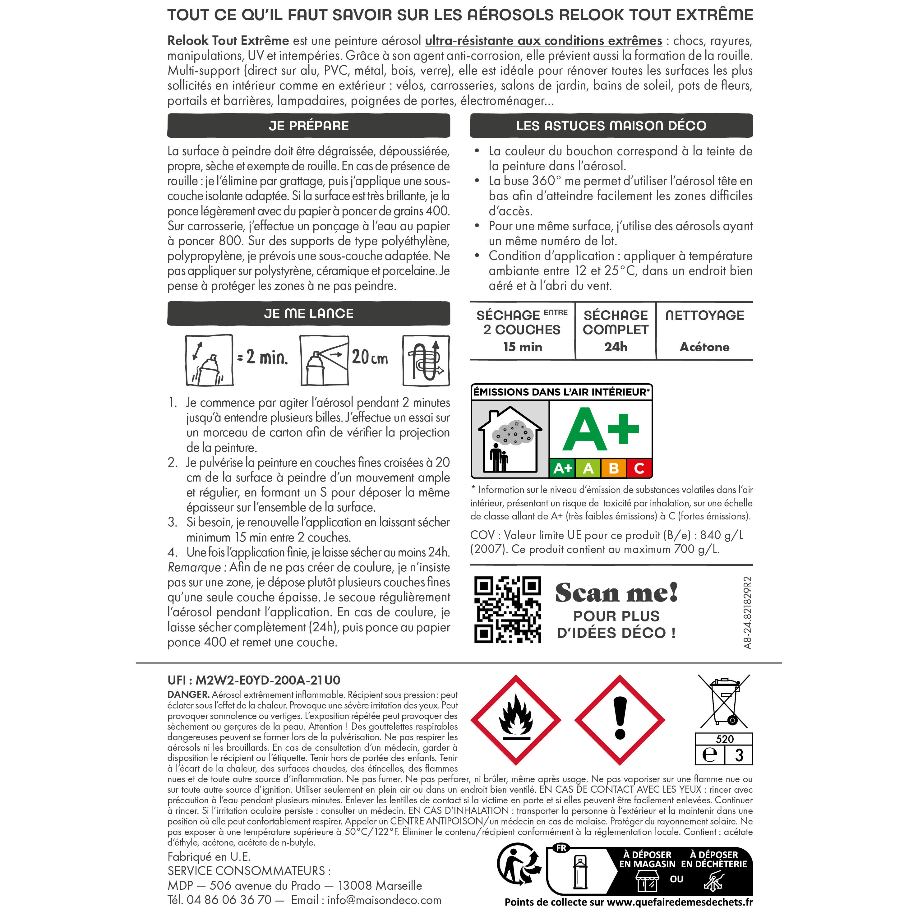 Bombe de peinture Relook tout extrême MAISON DECO blanc brillant 400 ml - 6