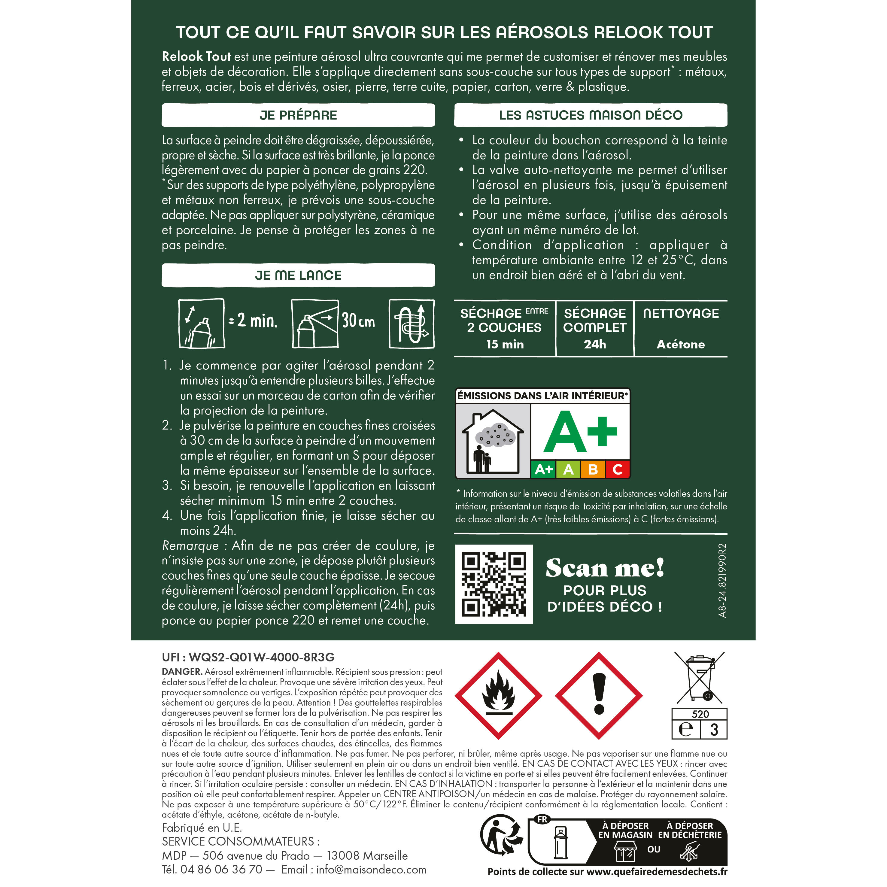 Bombe de peinture Relook tout MAISON DECO vert forêt satiné 400 ml - 6