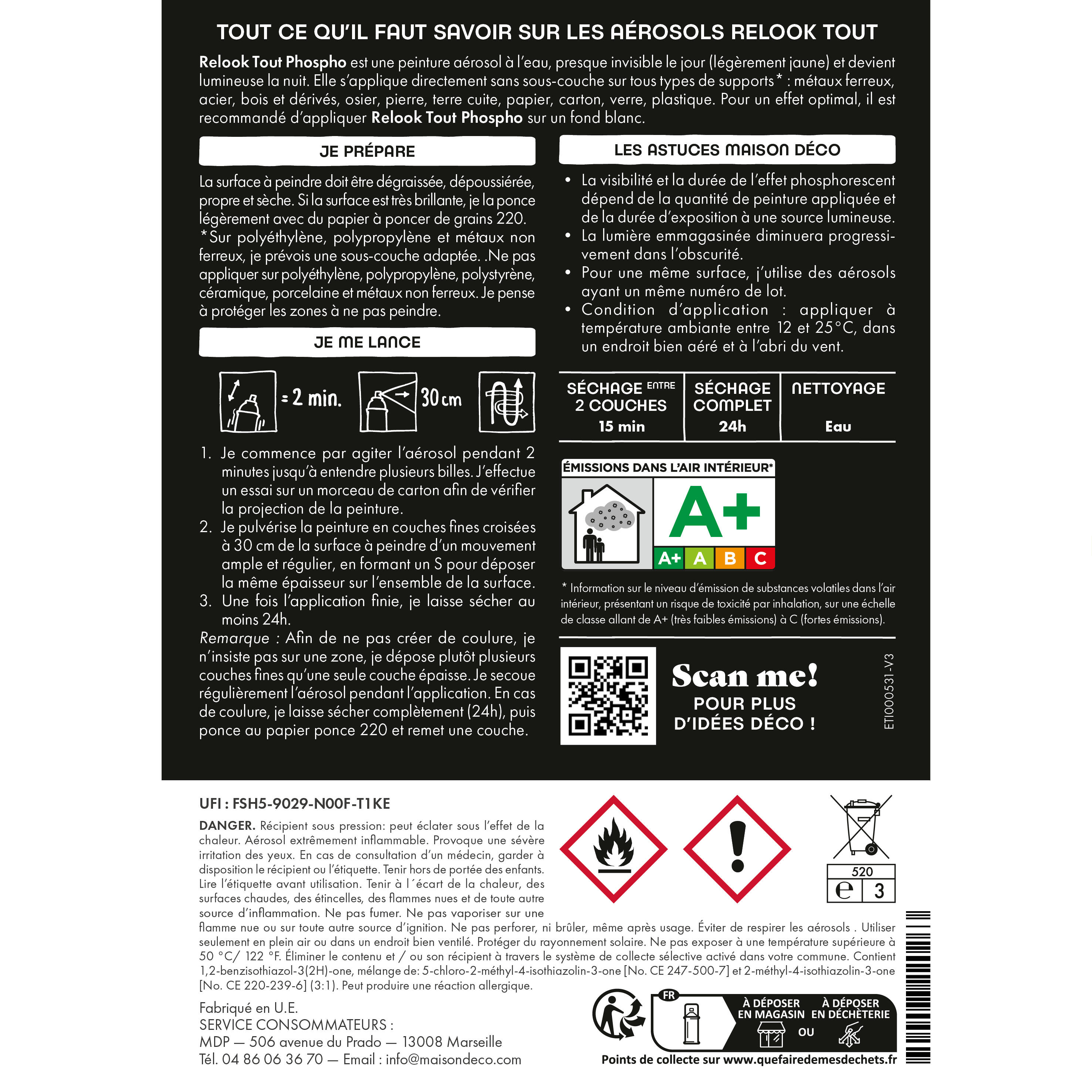 Bombe de peinture Relook tout MAISON DECO phosphorescent satiné 400 ml - 6