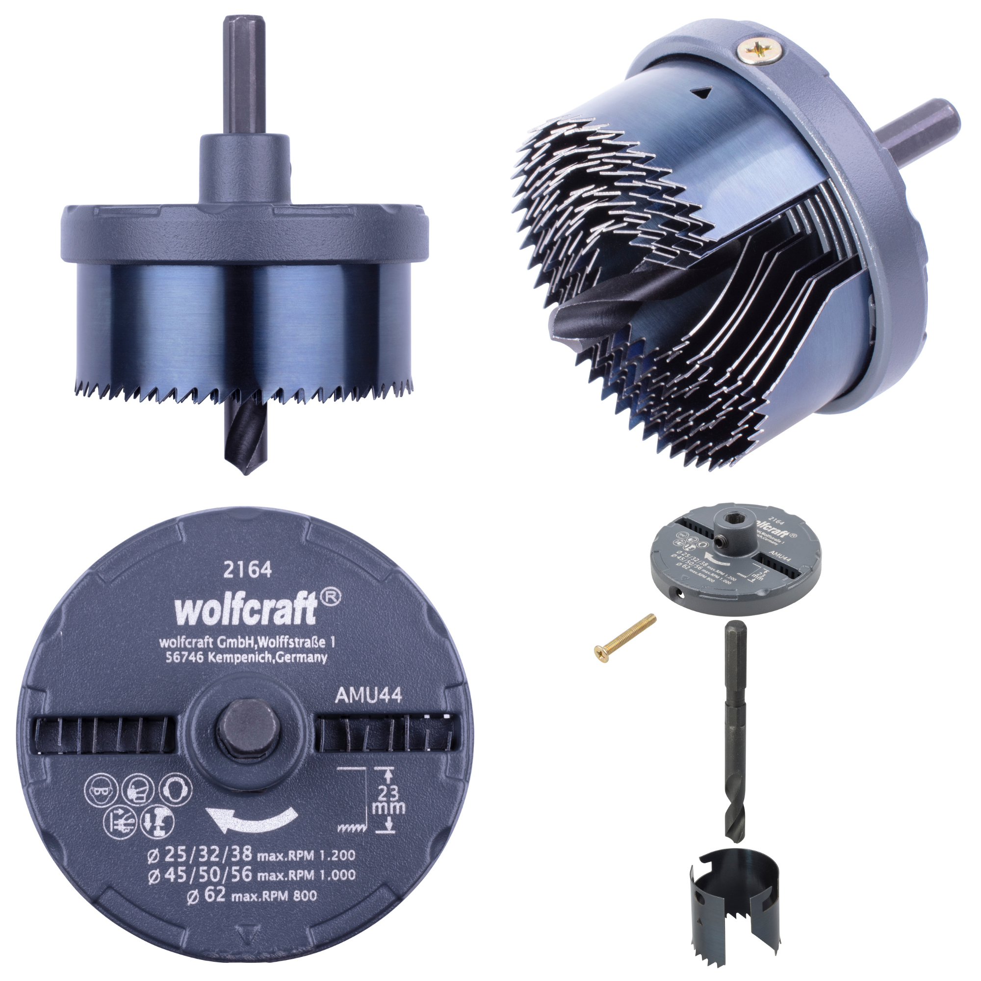 Scie cloche multi-lames bois/plast./plâtre wolfcraft diam.25,32,38,45,50,56,62mm - 2