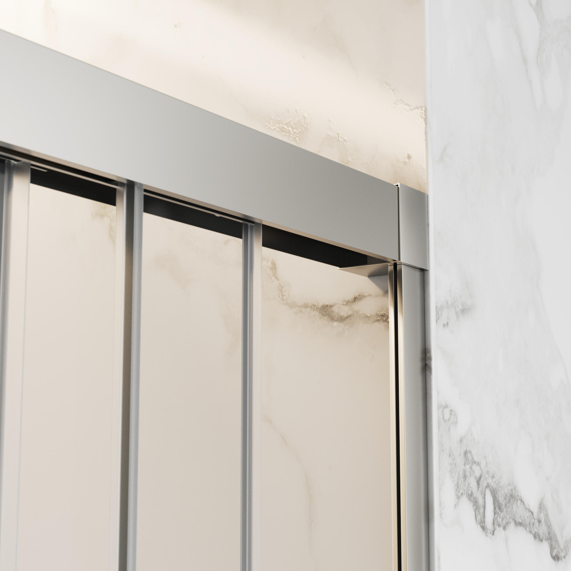 Mampara de ducha frontal 1 fijo + 2 puertas corredera transparente Tress perfil aluminio cromo (96-101)x195 cm cristal 6mm cierre magnético sin guía inferior marca GME - 4