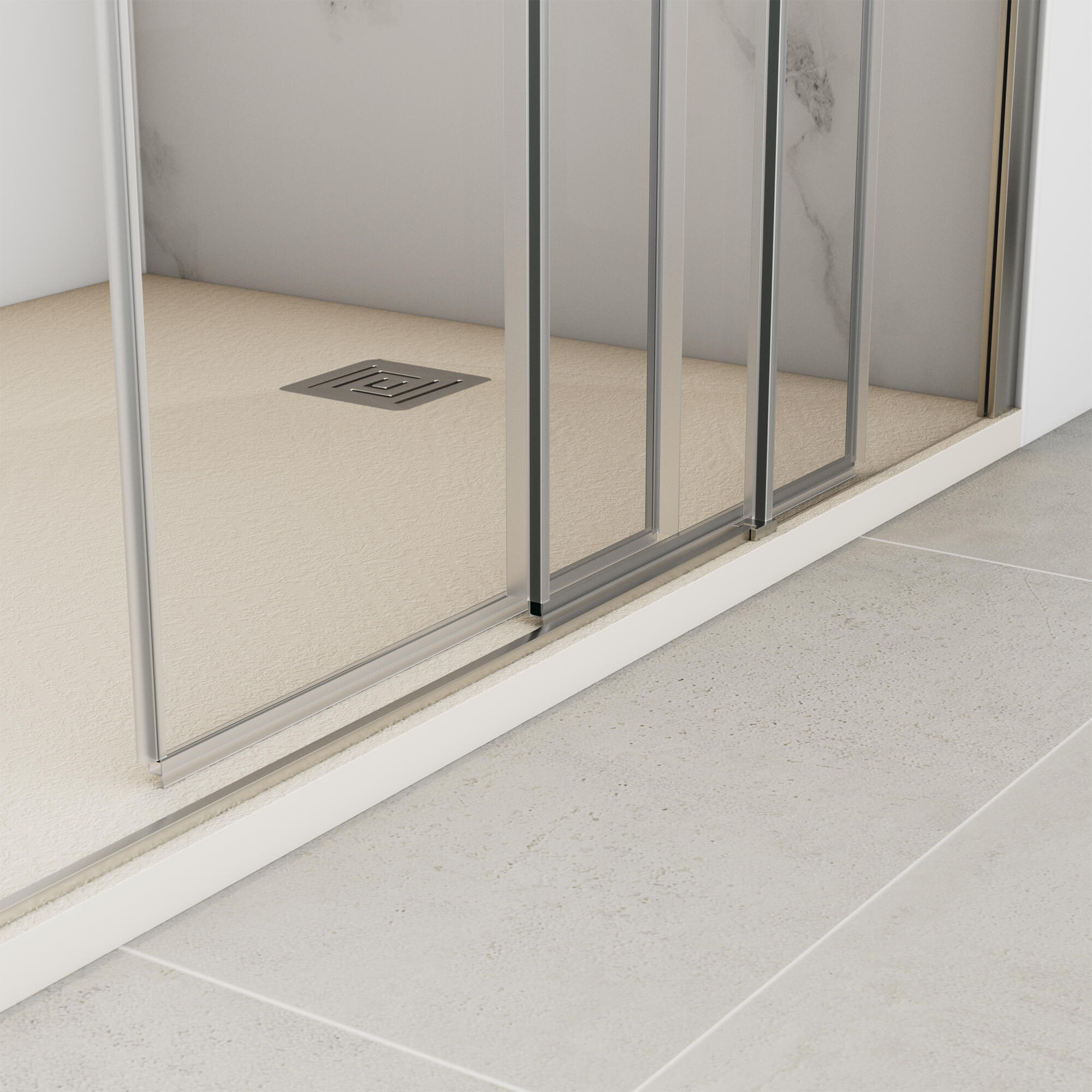 Mampara de ducha frontal 1 fijo + 2 puertas corredera transparente Tress perfil aluminio cromo (96-101)x195 cm cristal 6mm cierre magnético sin guía inferior marca GME - 2