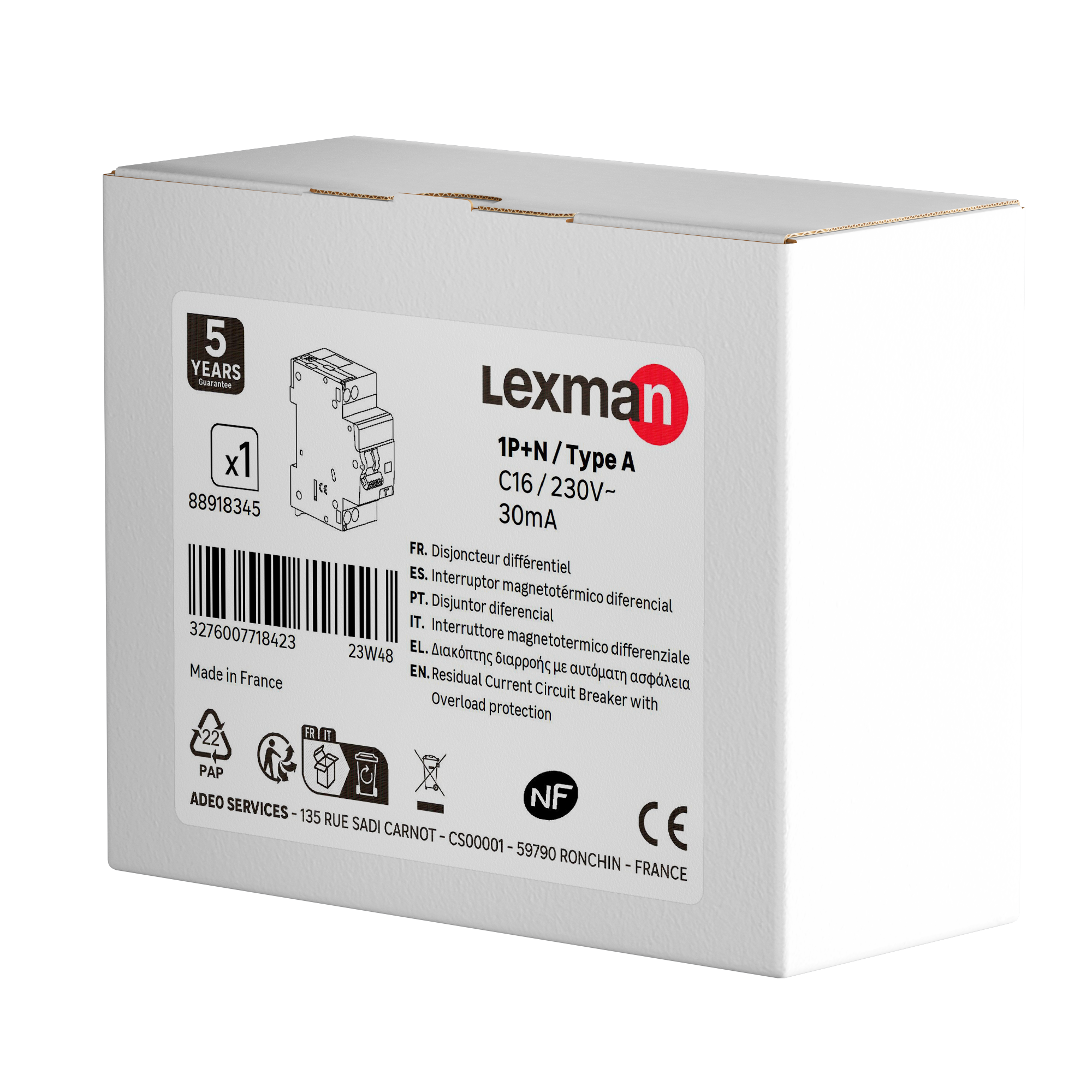 Disjonteur différentiel LEXMAN, 30 mA 16 A type A  - 4