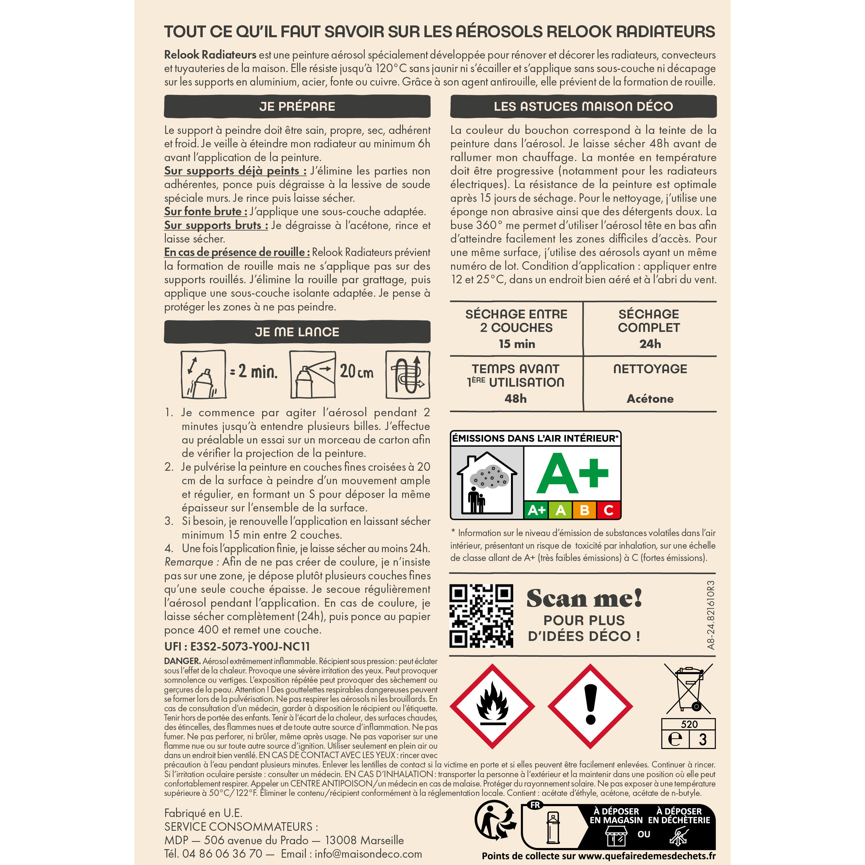 Bombe de peinture Relook radiateurs MAISON DECO blanc cassé satiné - 9