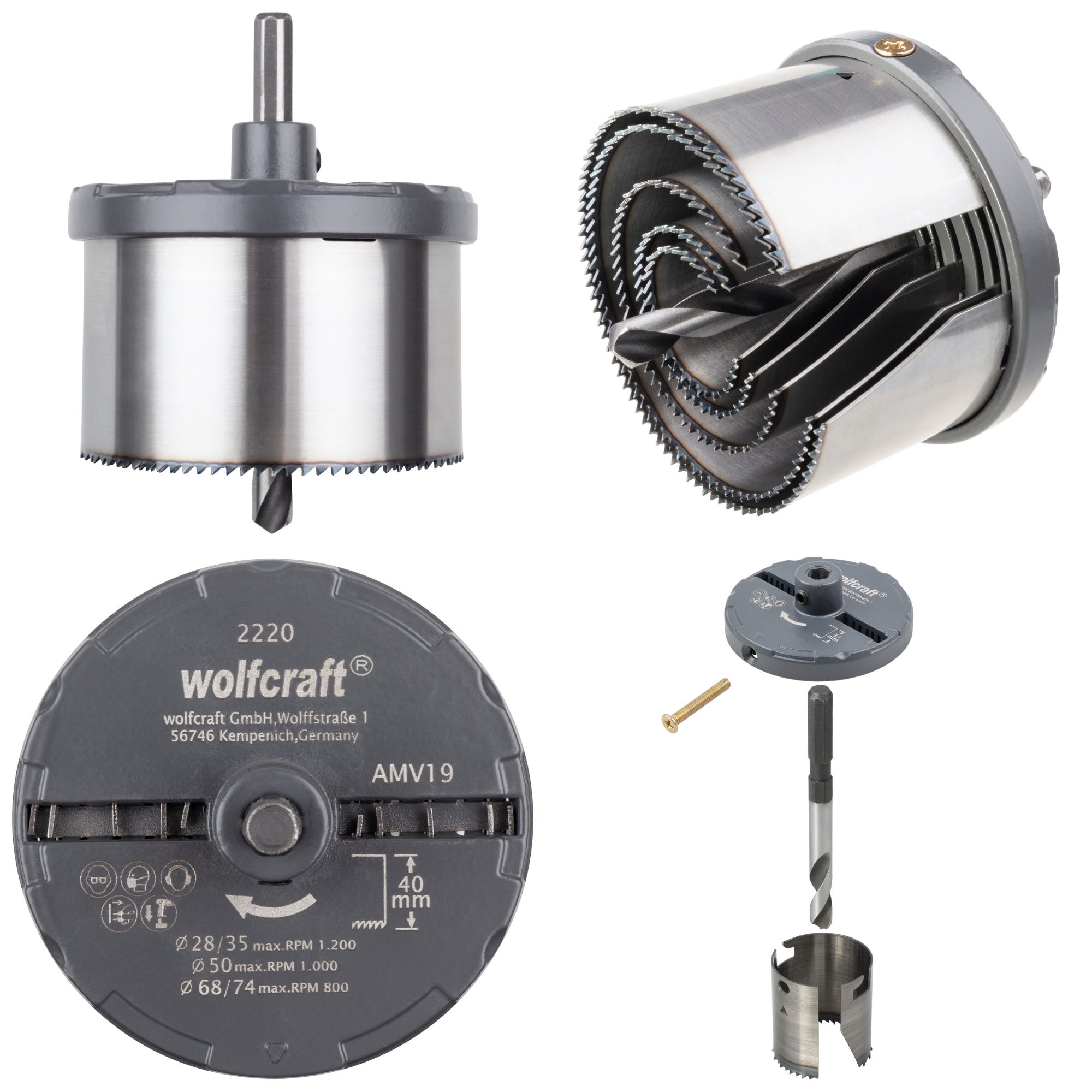 4255809 Sierra de corona WOLFCRAFT de 28-75 mm de diámetro 6 caras | Leroy Merlin