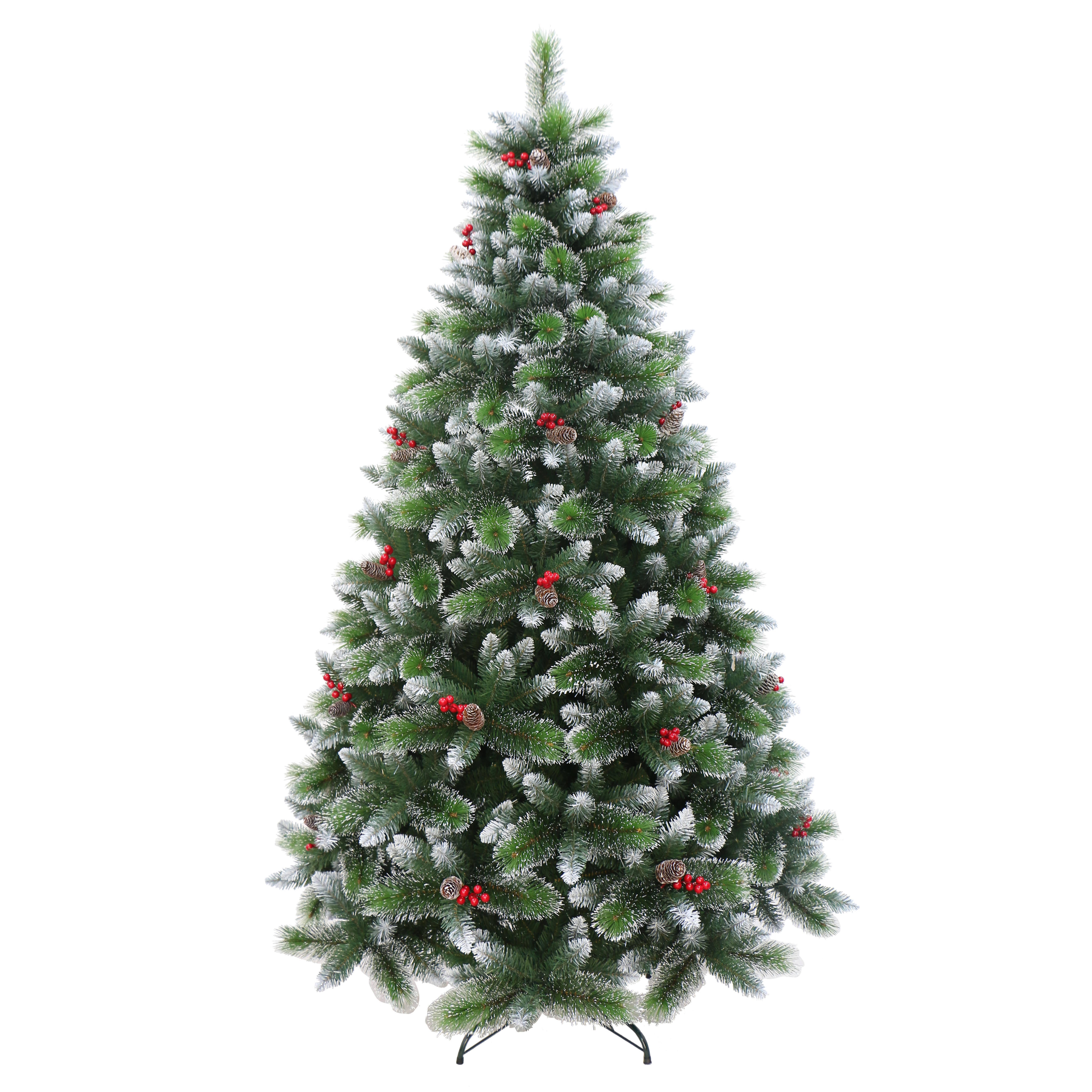 Albero Di Natale Artificiale Illuminato 180cm LARS360 - PVC Verde Con Effetto Neve E Pigne, 570 Rami, Facile Montaggio
