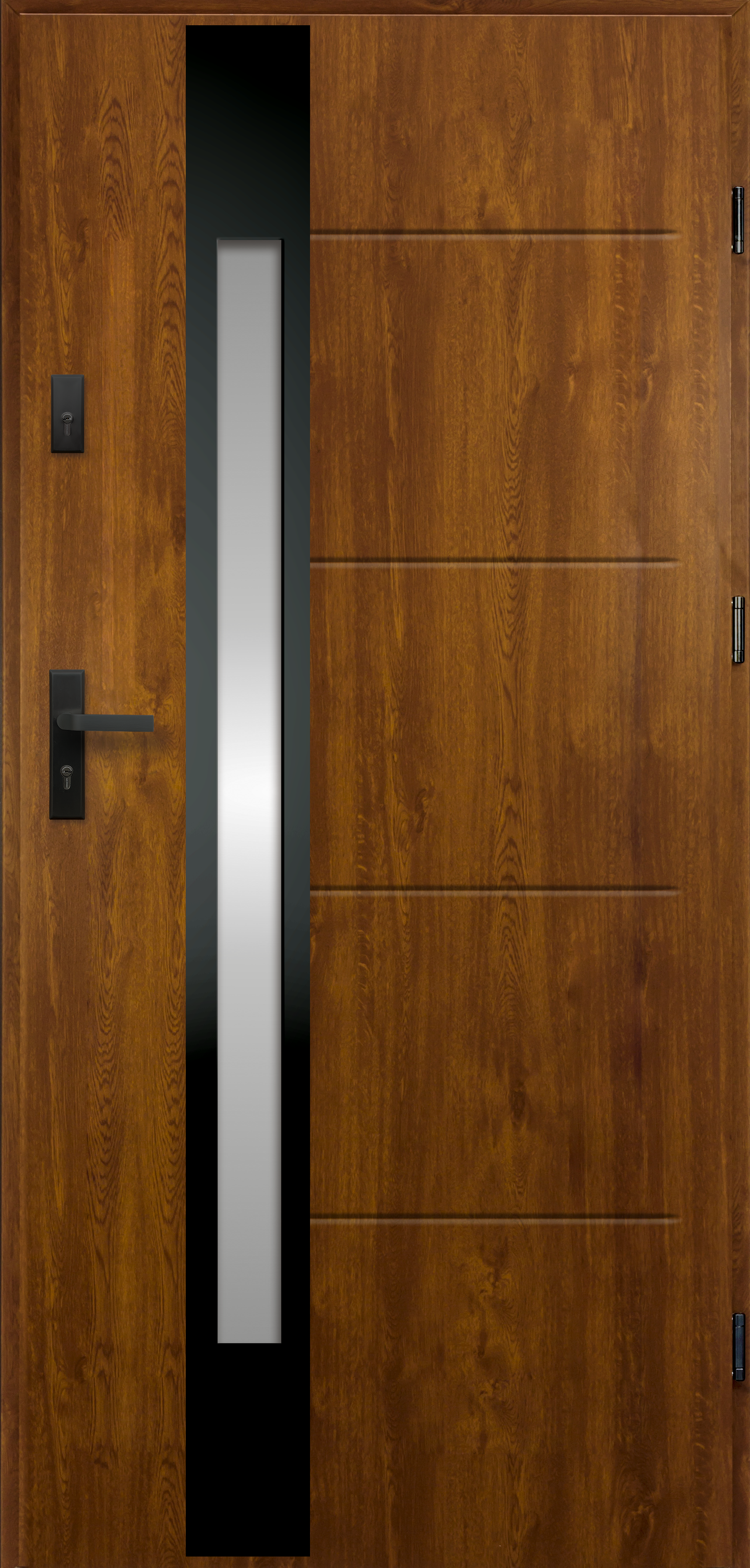 Drzwi zewnętrzne stalowe wejściowe Ariadna złoty dąb-czarne 90 Prawe Ok Doors Trendline - 4