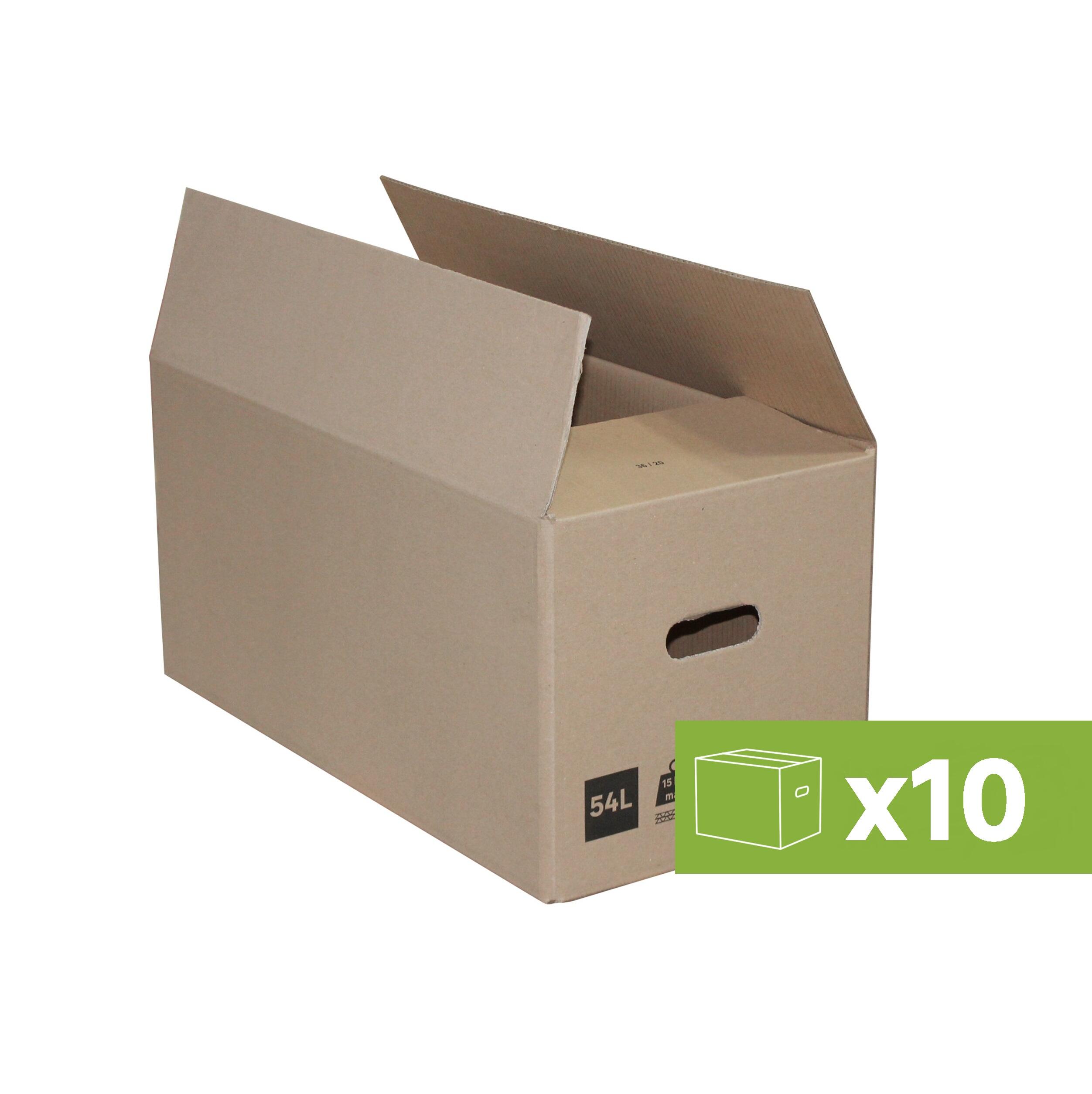 Pack 10 cajas de mudanza de 54 l, 30 x 60 x 30 cm (alt x anch x pr)