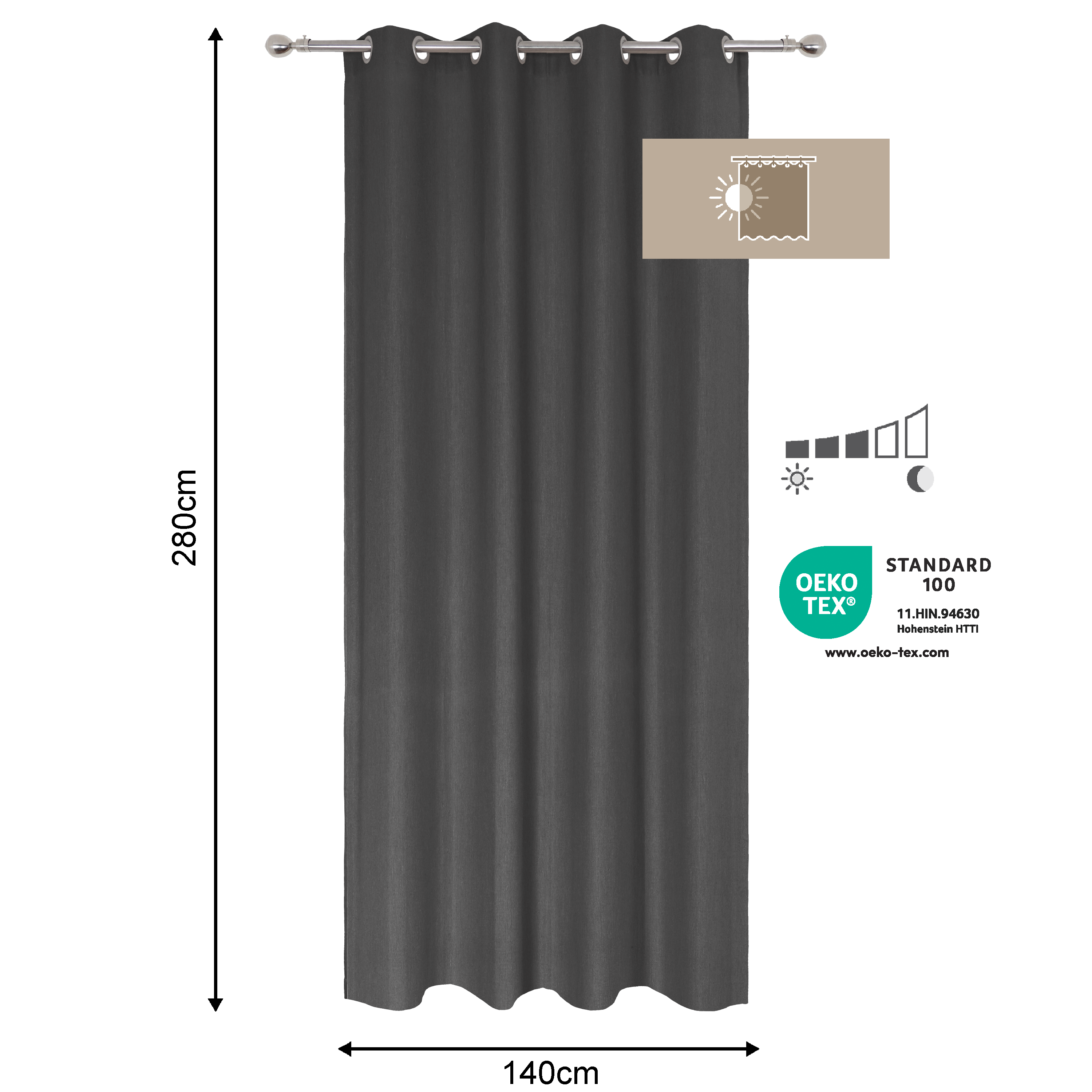 Rideau tamisant, Kalpe coton, noir H.280 x l.140 cm INSPIRE - 2