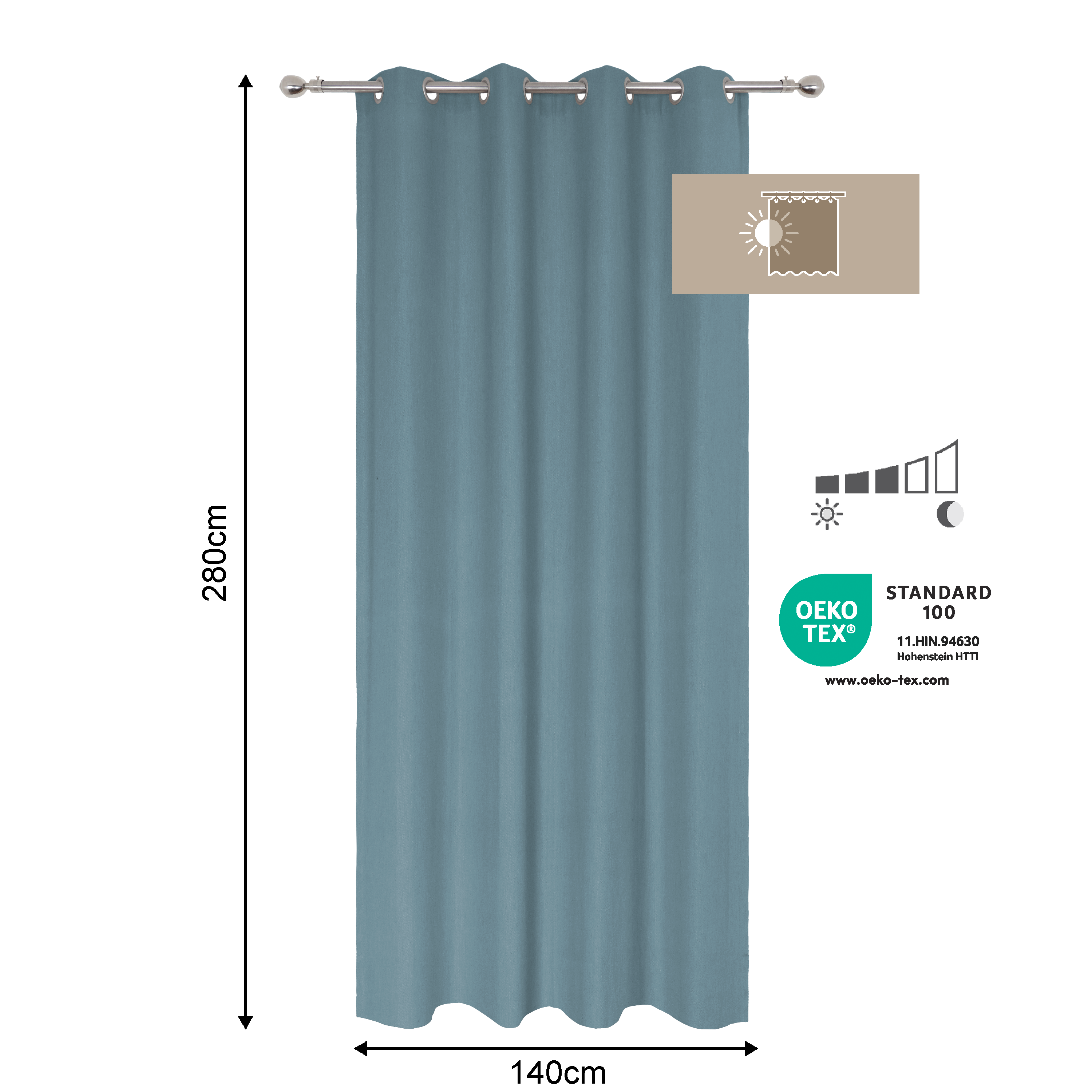 Rideau tamisant, Kalpe coton, bleu H.280 x l.140 cm INSPIRE - 2