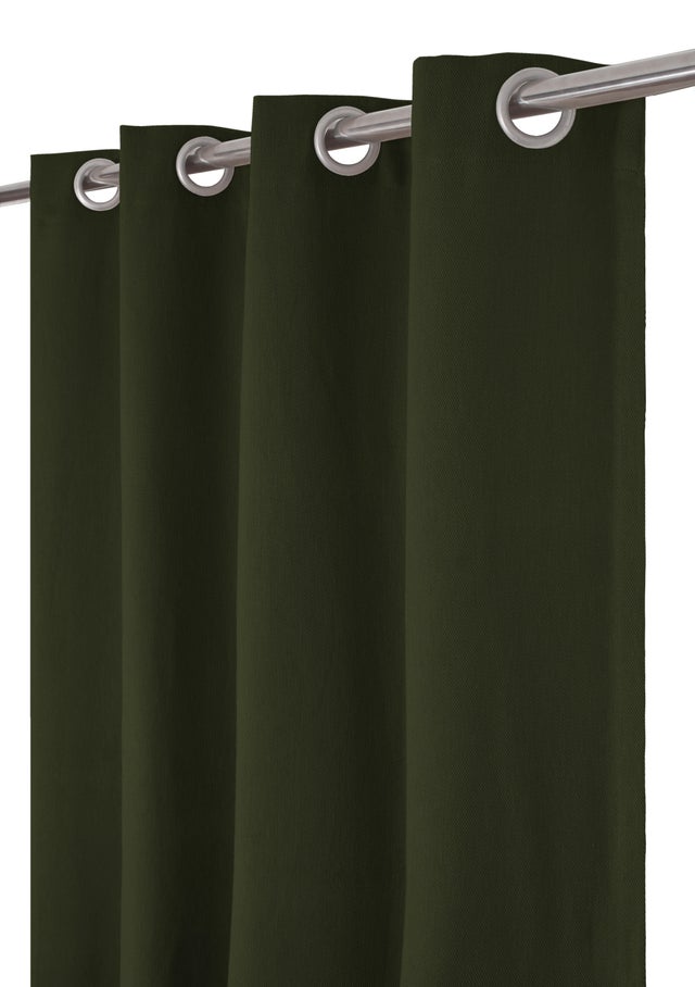 Cortina ollaos Kalpe algodón sarga de 140x280cm INSPIRE semi-opaco liso verde forest. Incluye cinta termoadhesiva